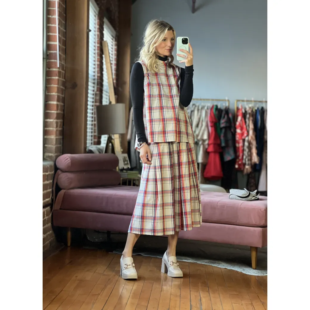 SAMPLE - BURU x Sabrina Smocked Waist MIDI Skirt - Primary Plaid