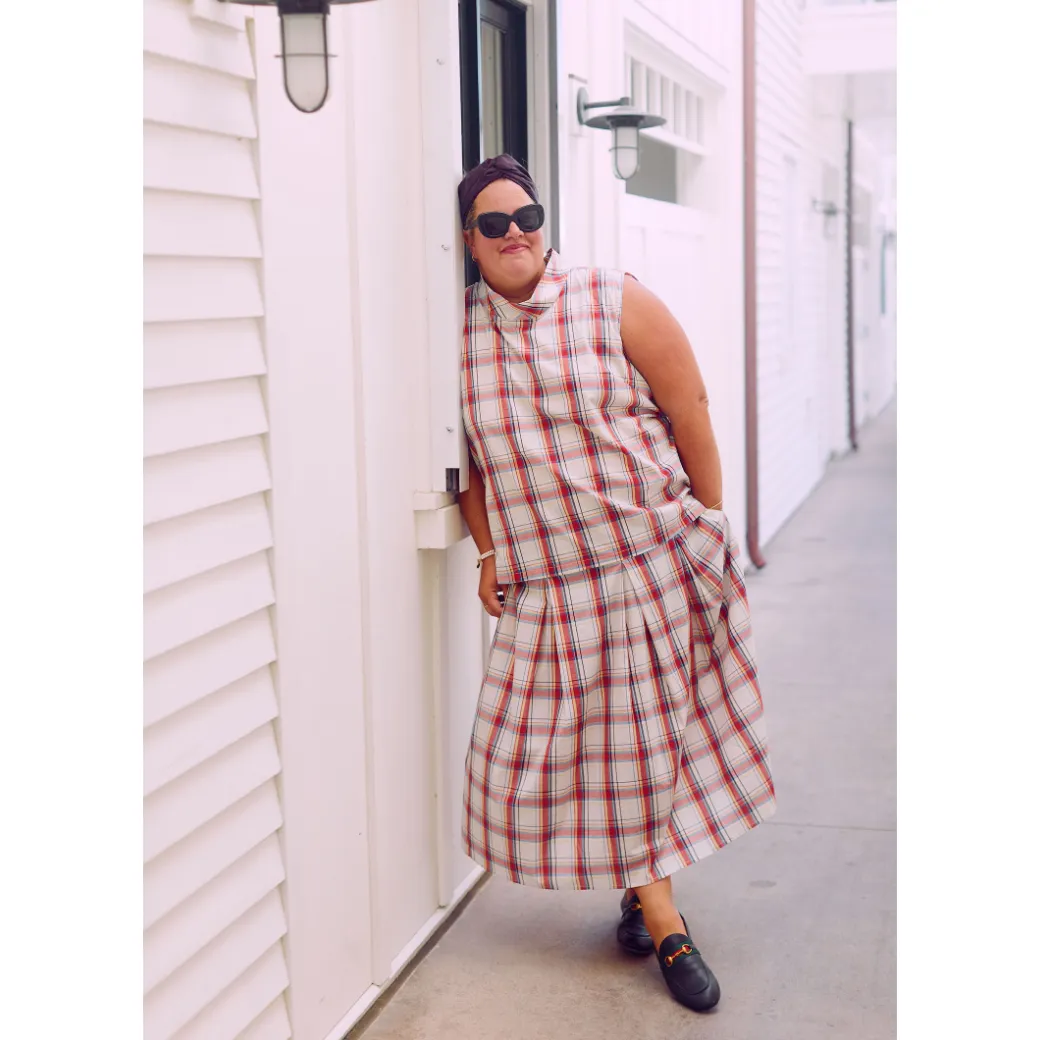 SAMPLE - BURU x Sabrina Smocked Waist MIDI Skirt - Primary Plaid