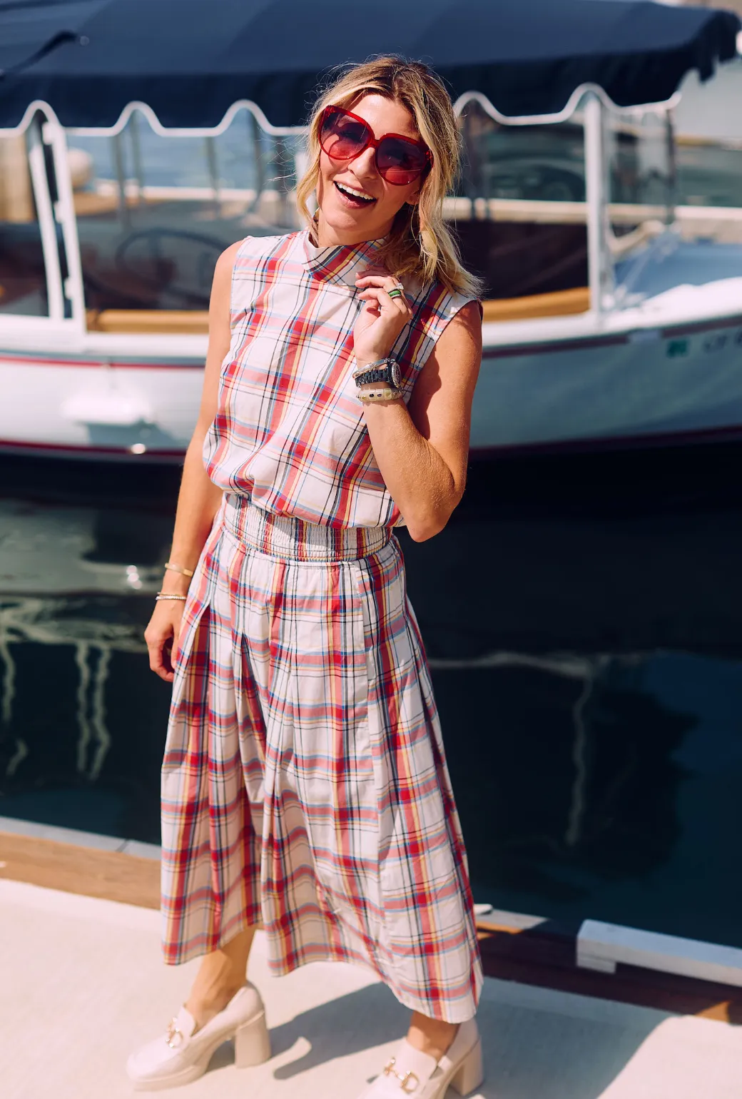 SAMPLE - BURU x Sabrina Smocked Waist MIDI Skirt - Primary Plaid