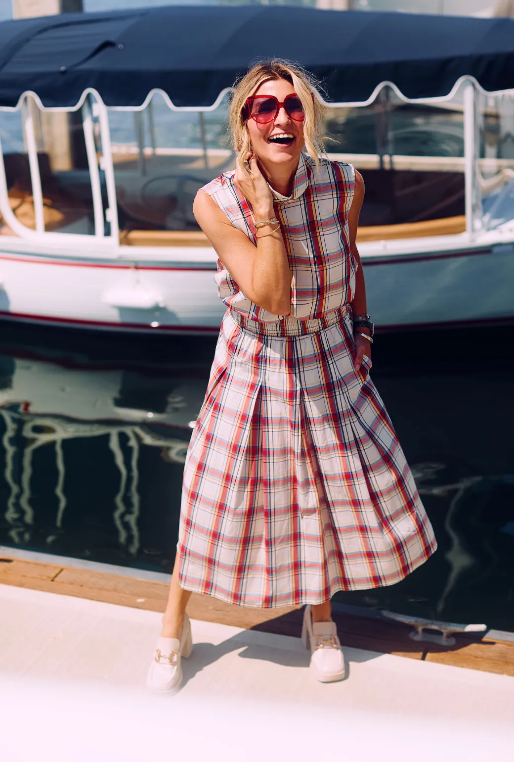 SAMPLE - BURU x Sabrina Smocked Waist MIDI Skirt - Primary Plaid