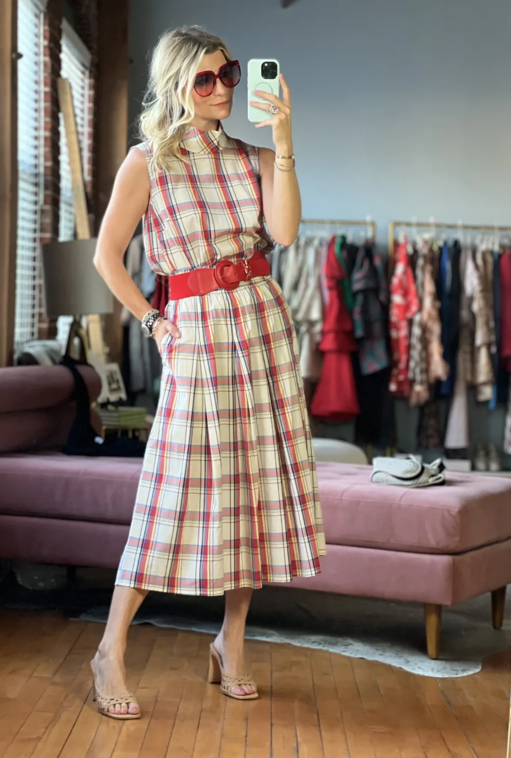 SAMPLE - BURU x Sabrina Smocked Waist MIDI Skirt - Primary Plaid
