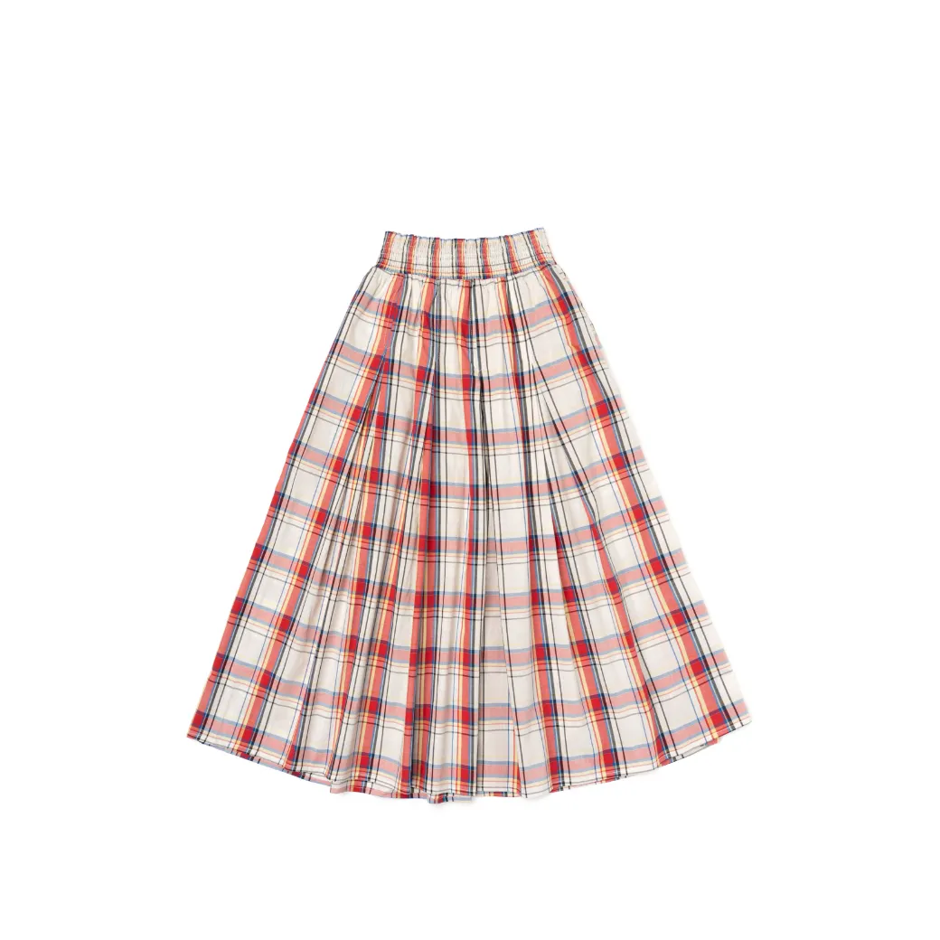 SAMPLE - BURU x Sabrina Smocked Waist MIDI Skirt - Primary Plaid