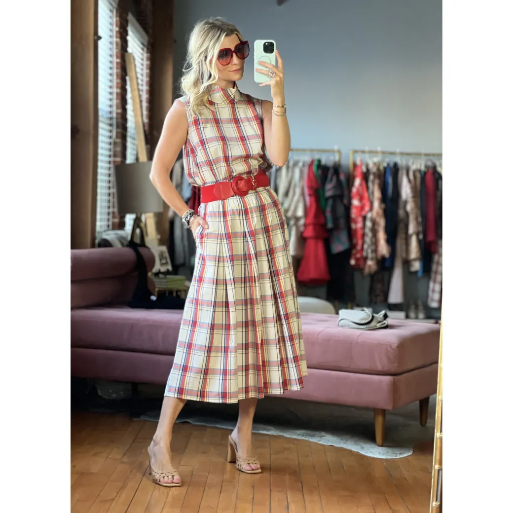 SAMPLE - BURU x Sabrina Smocked Waist MIDI Skirt - Primary Plaid
