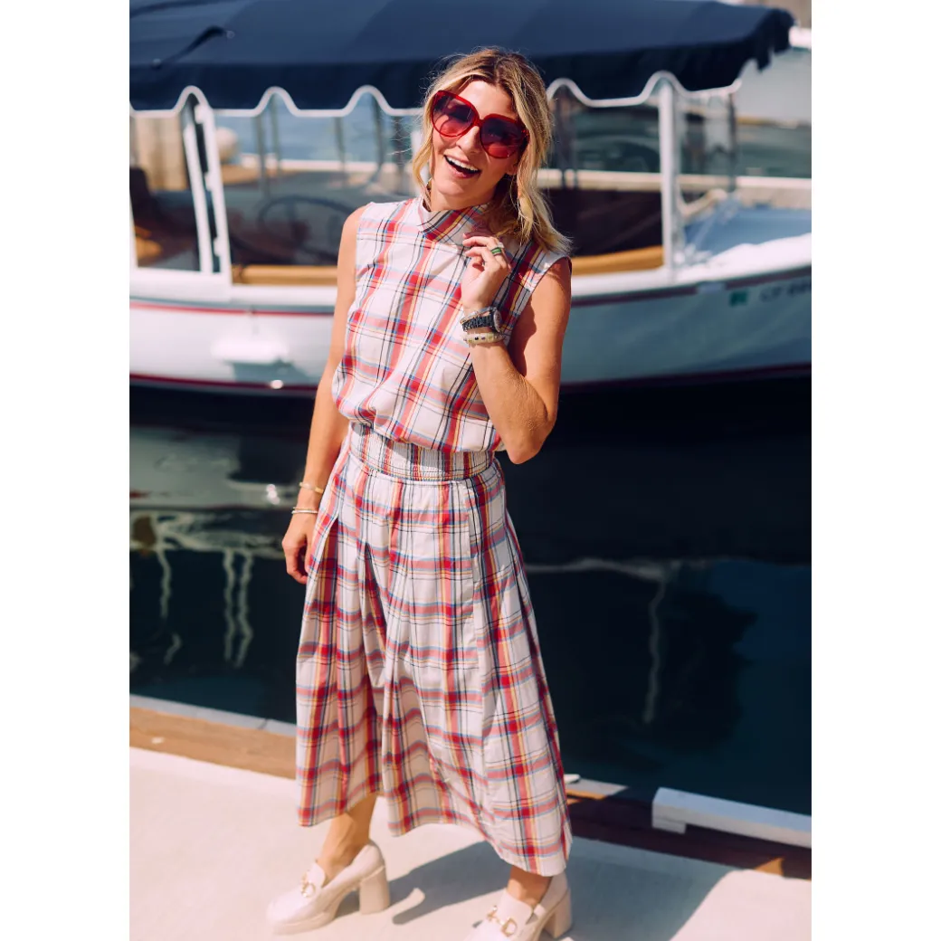 SAMPLE - BURU x Sabrina Smocked Waist MIDI Skirt - Primary Plaid