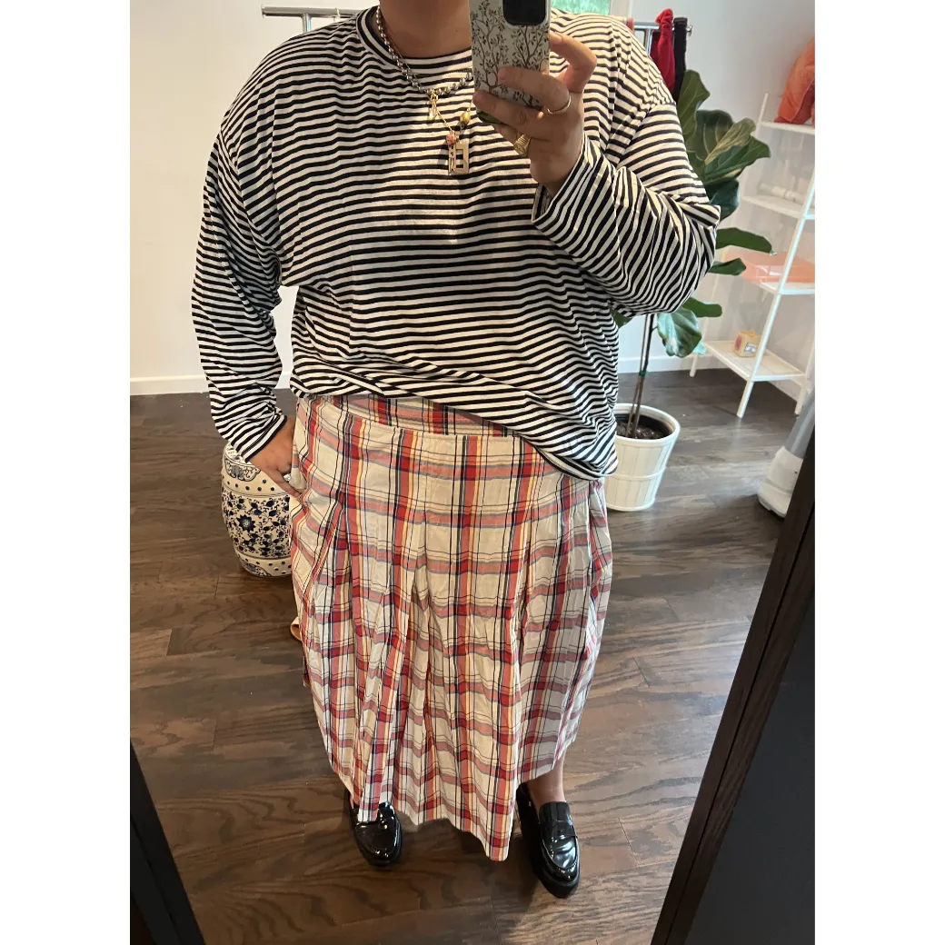 SAMPLE - BURU x Sabrina Smocked Waist MIDI Skirt - Primary Plaid