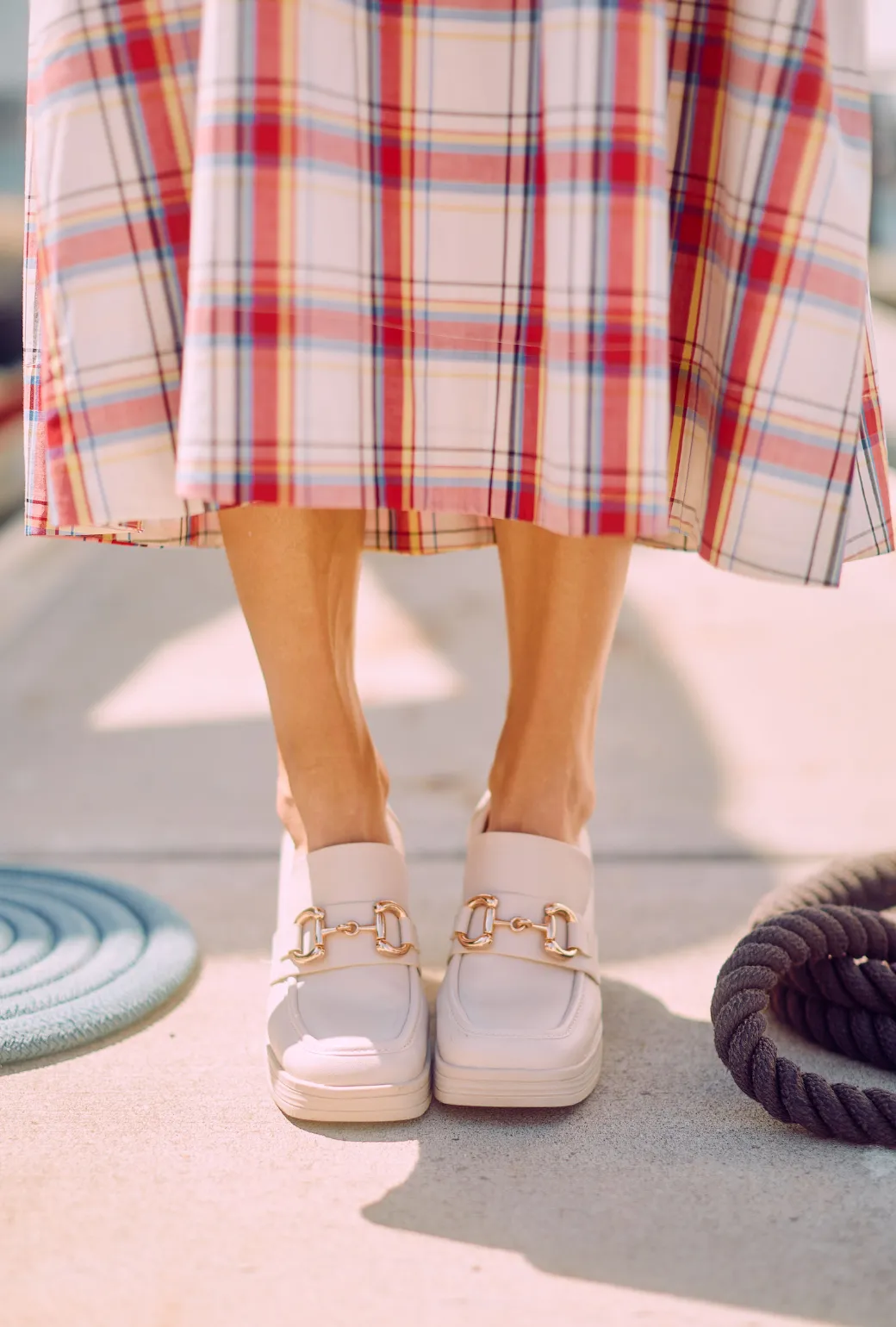 SAMPLE - BURU x Sabrina Smocked Waist MIDI Skirt - Primary Plaid