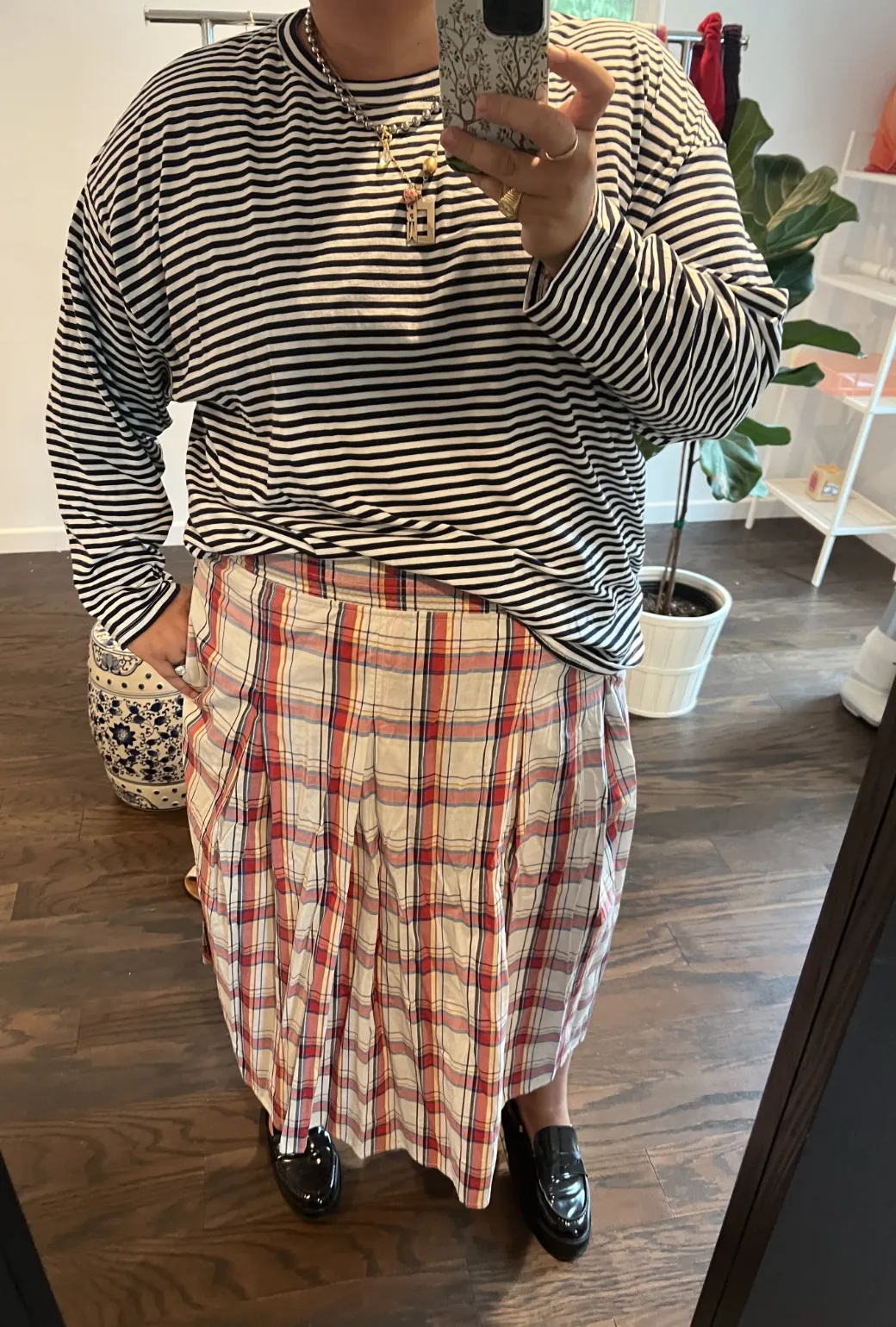 SAMPLE - BURU x Sabrina Smocked Waist MIDI Skirt - Primary Plaid