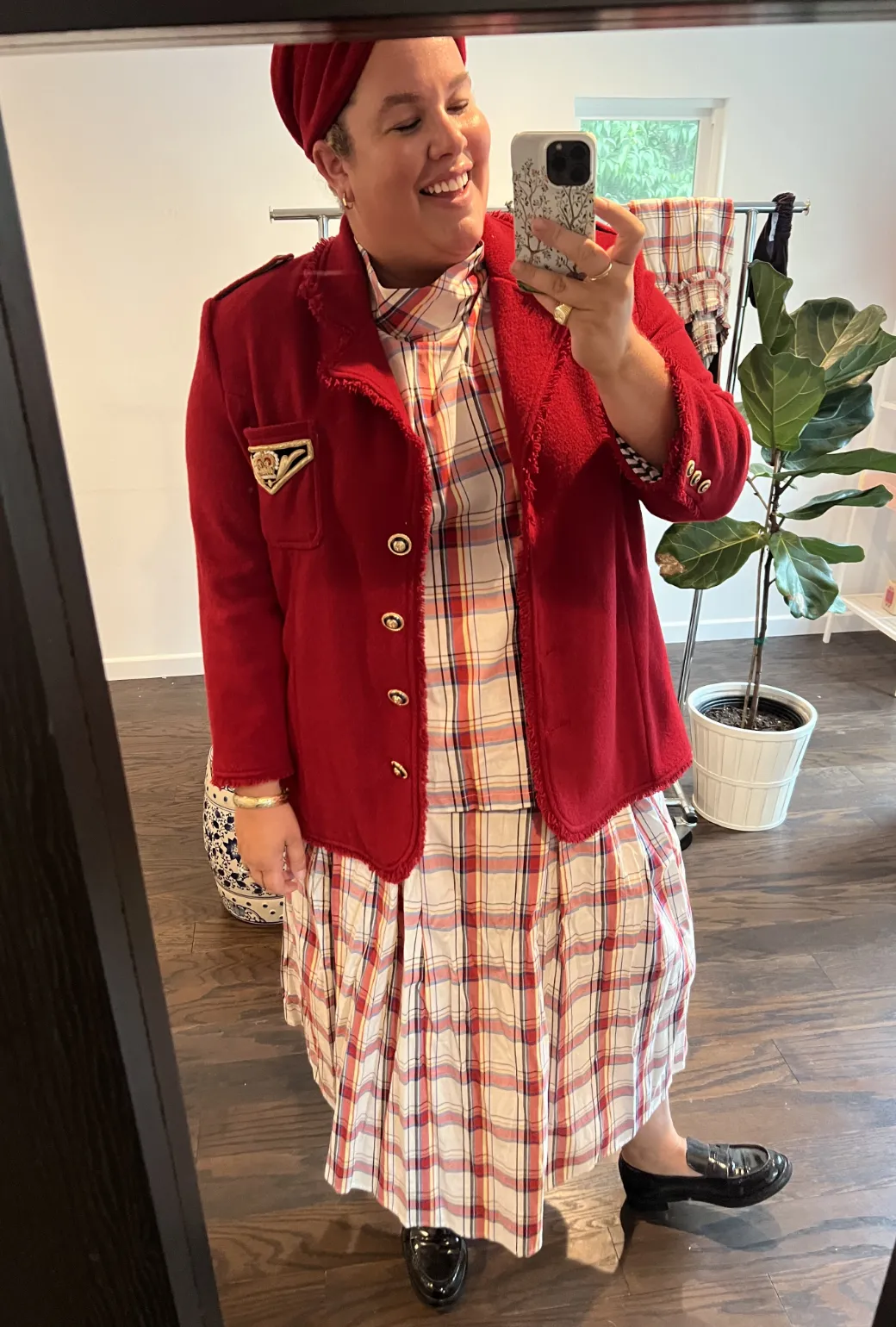 SAMPLE - BURU x Sabrina Smocked Waist MIDI Skirt - Primary Plaid