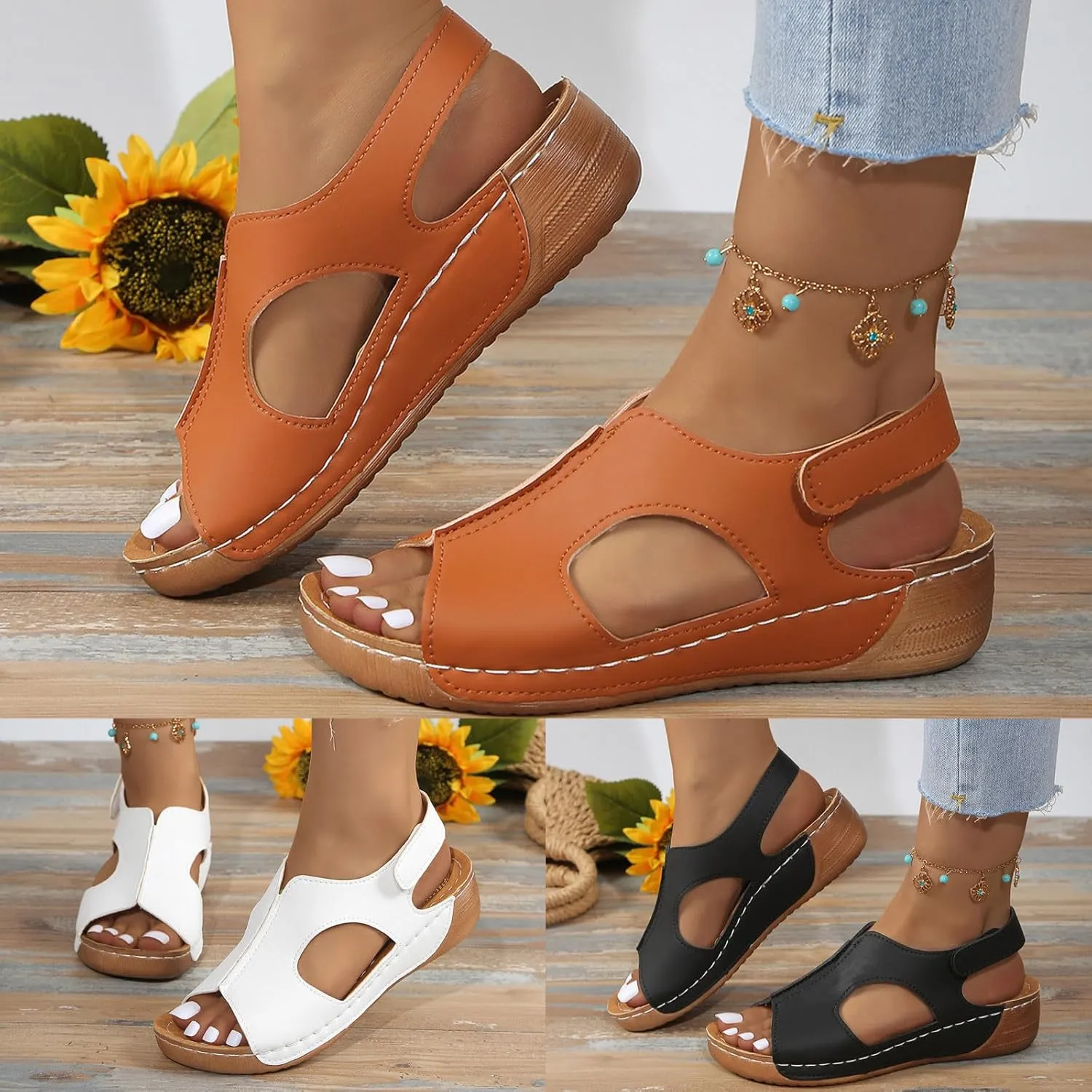 Sandals for Women Orthopedic Shoes: Comfortable Dressy Womens Wedge Sandal Summer Walking Wedges Casual Open Toe Sandals