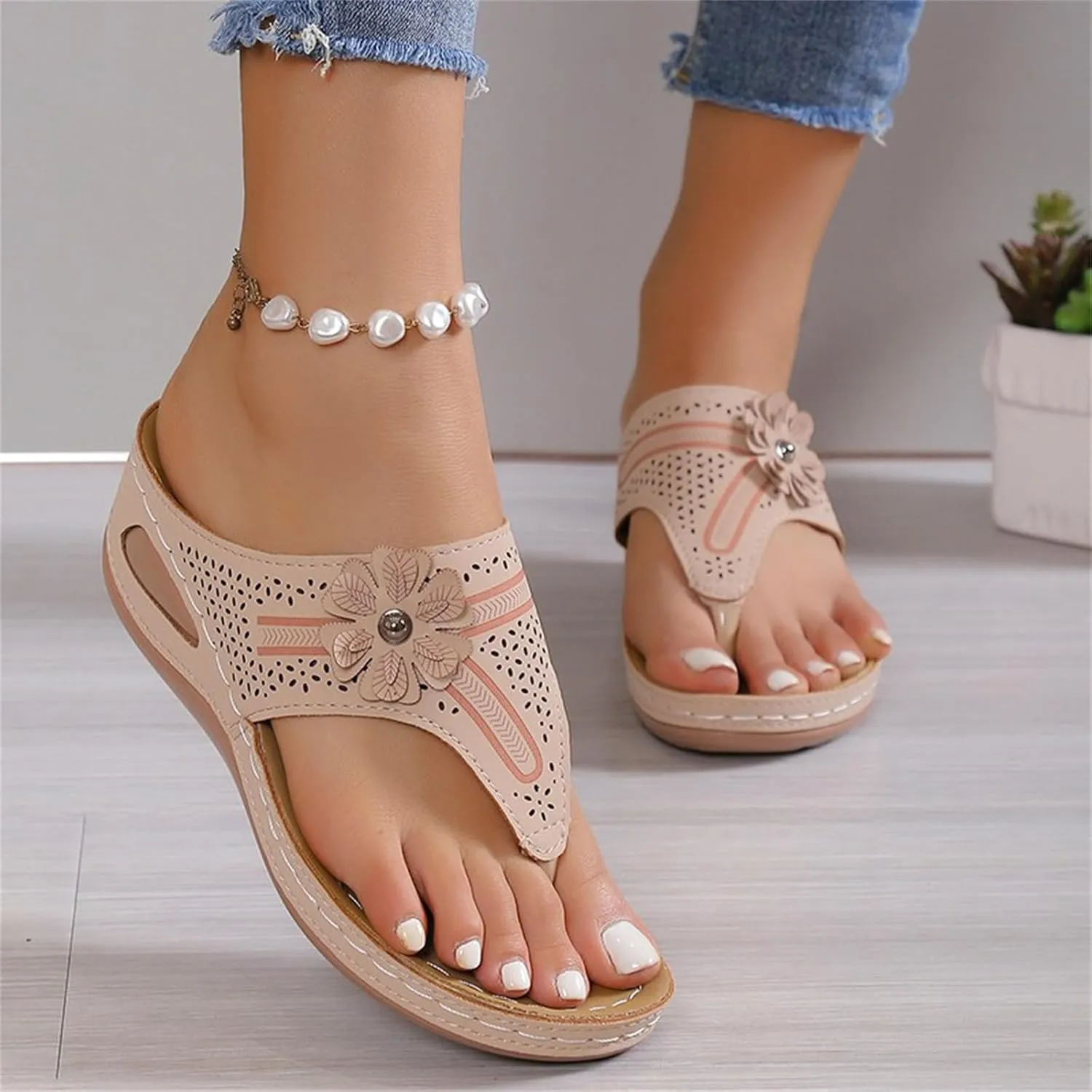 Sandals Women Wedge Shoes Comfortable Orthopedic Flower Platform Sandal Dressy Summer Arch Support Flip Flops