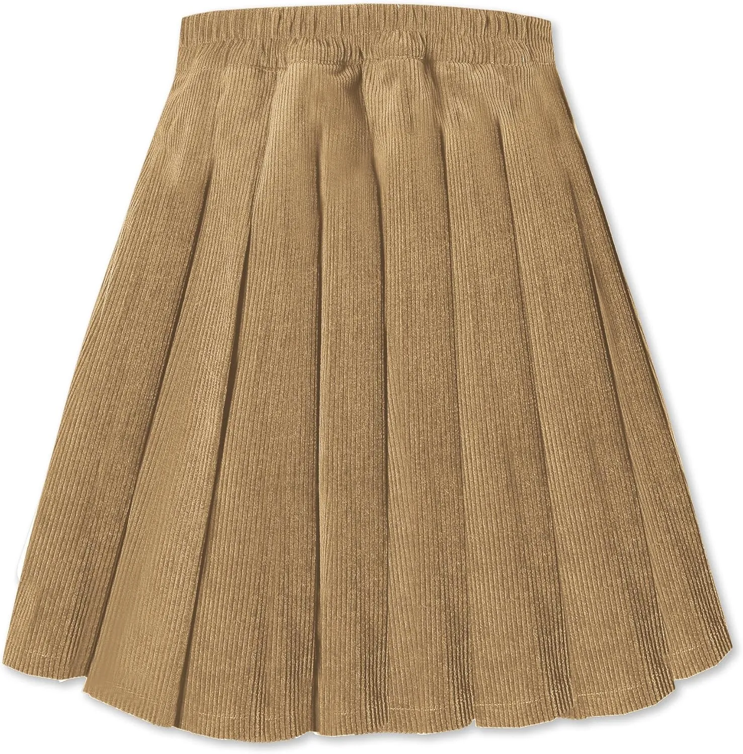 SANGTREE Women Corduroy Pleated Mini High Elastic Winter Skirts with Comfy Casual Stretchy Band
