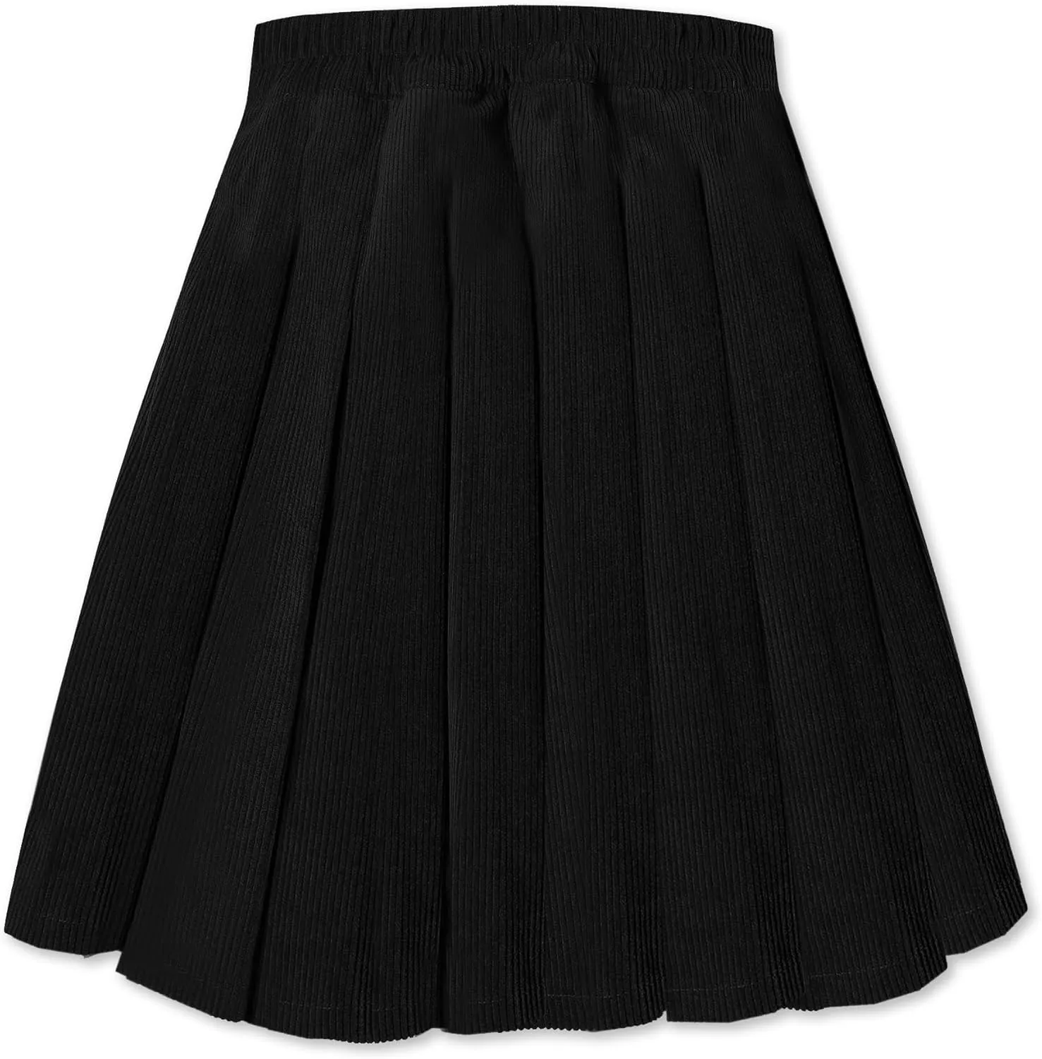 SANGTREE Women Corduroy Pleated Mini High Elastic Winter Skirts with Comfy Casual Stretchy Band
