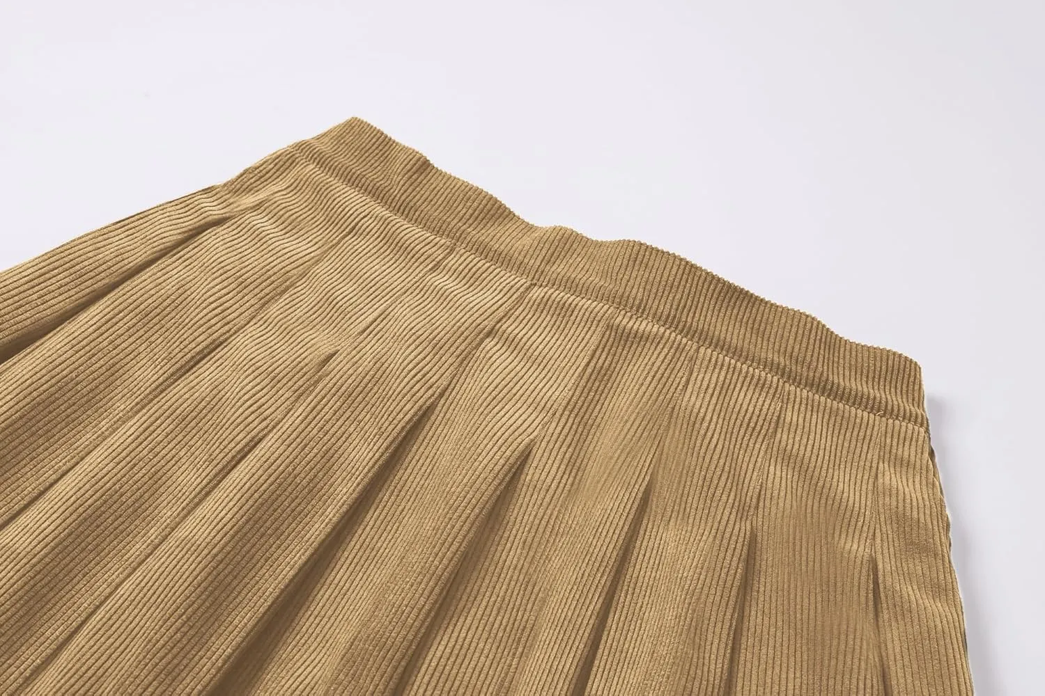 SANGTREE Women Corduroy Pleated Mini High Elastic Winter Skirts with Comfy Casual Stretchy Band