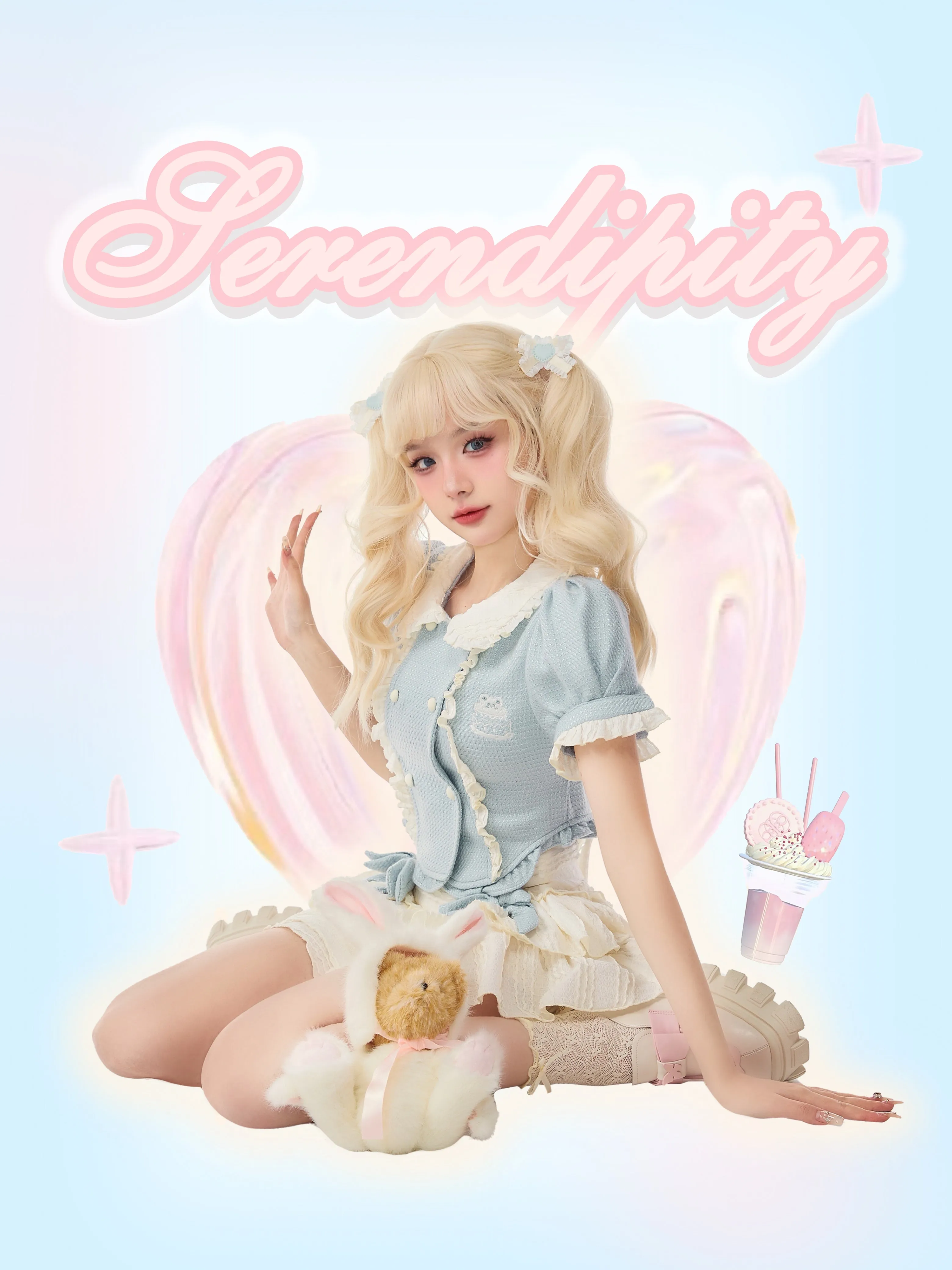 Serendipity Cream Baby Blue Textured Layer Skirt