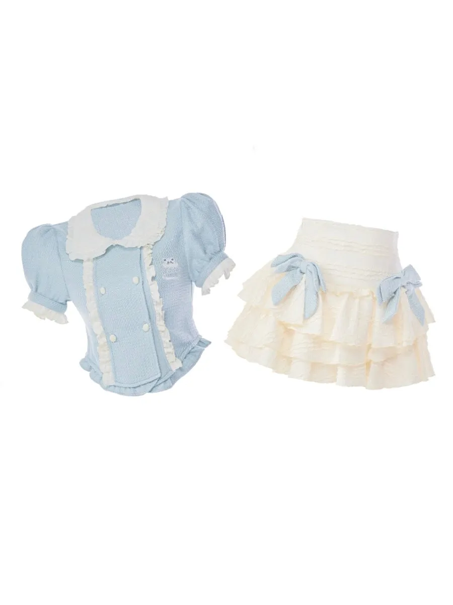 Serendipity Cream Baby Blue Textured Layer Skirt