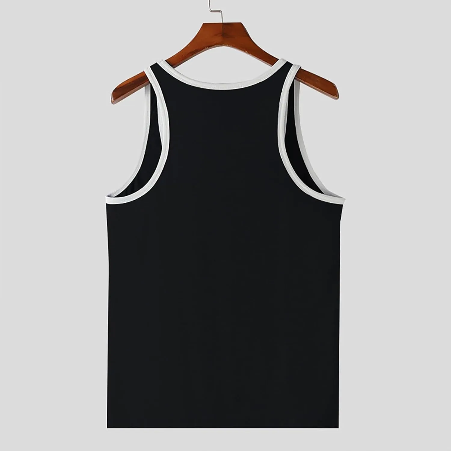 Sexy Muscle Fitted Workout Tops Men Scoop Neck Running Basic Tees Sleeveless Athletic Summer Shirts with Striped Trim