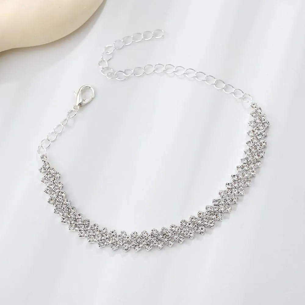 Silver & Gold Anklets & Bracelets for Women - Waterproof Stainless Steel Link Chain Tennis Rhinestone Diamond & Heart Butterfly Summer Beach Foot Jewelry