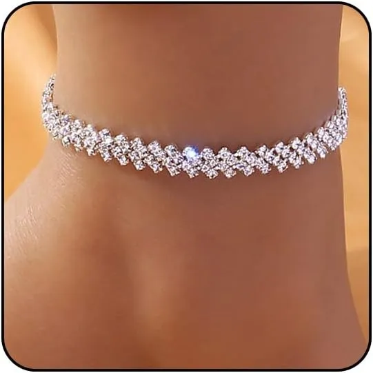 Silver & Gold Anklets & Bracelets for Women - Waterproof Stainless Steel Link Chain Tennis Rhinestone Diamond & Heart Butterfly Summer Beach Foot Jewelry
