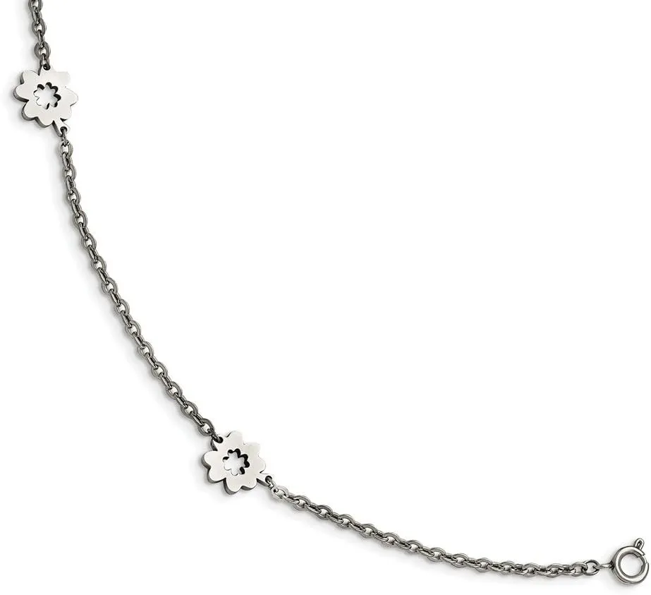 Solid Stainless Steel Flowers with 1in extension Anklet 9"