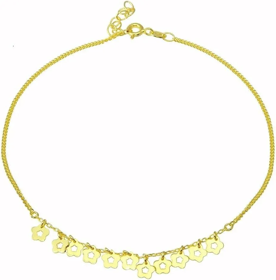 Sterling Silver 925 Hanging Flowers Anklet Cute Floral Charm Ankle Bracelet Women Seashore Jewelry Gift for her