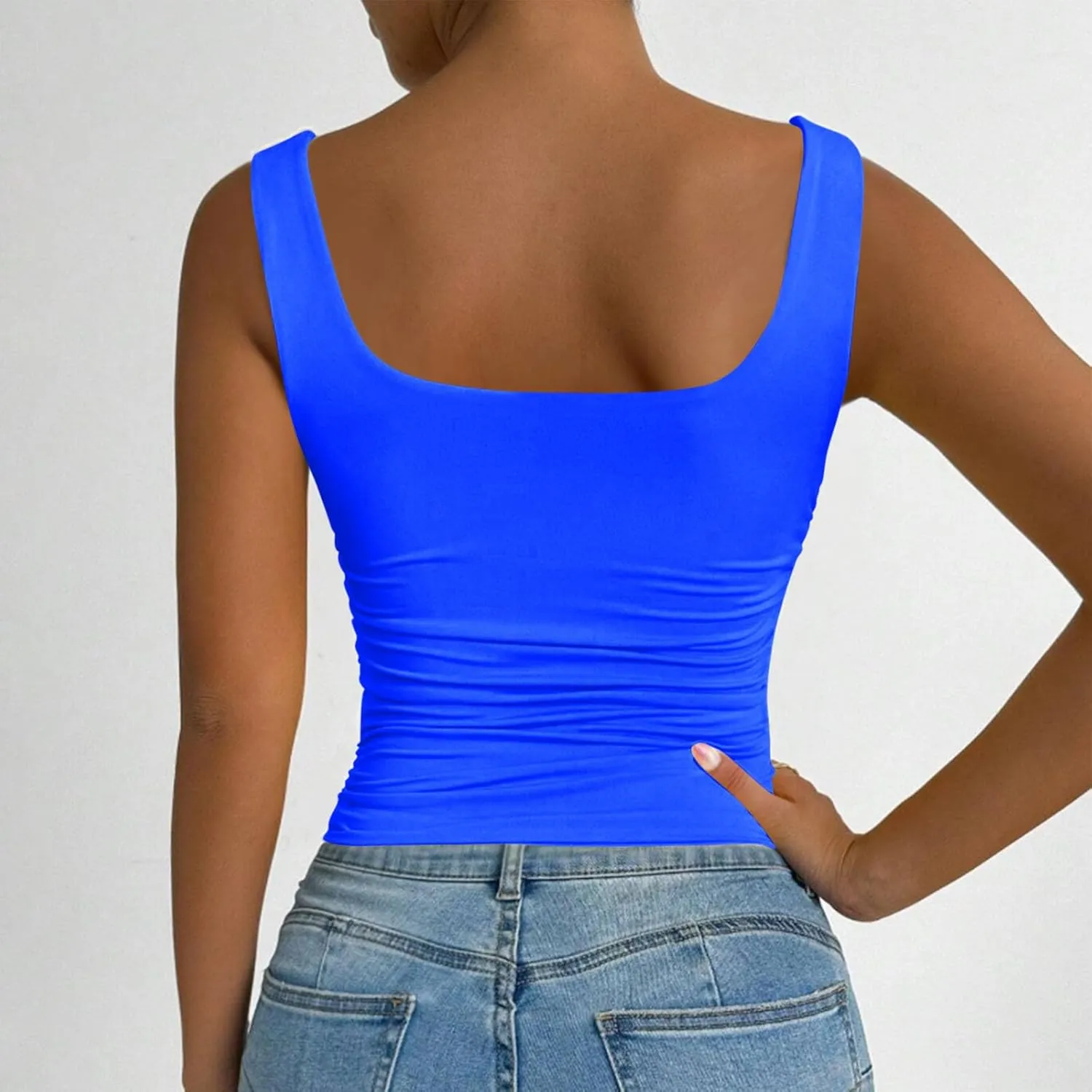 Stretch Workout Tank Tops for Women Y2k Slim Fitted Square Neck Yoga Sport Camis Summer Lightweight Athletic Shirts