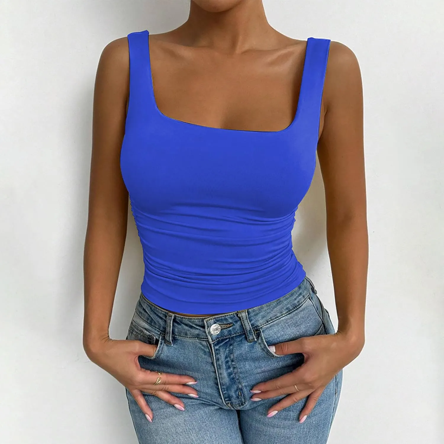 Stretch Workout Tank Tops for Women Y2k Slim Fitted Square Neck Yoga Sport Camis Summer Lightweight Athletic Shirts