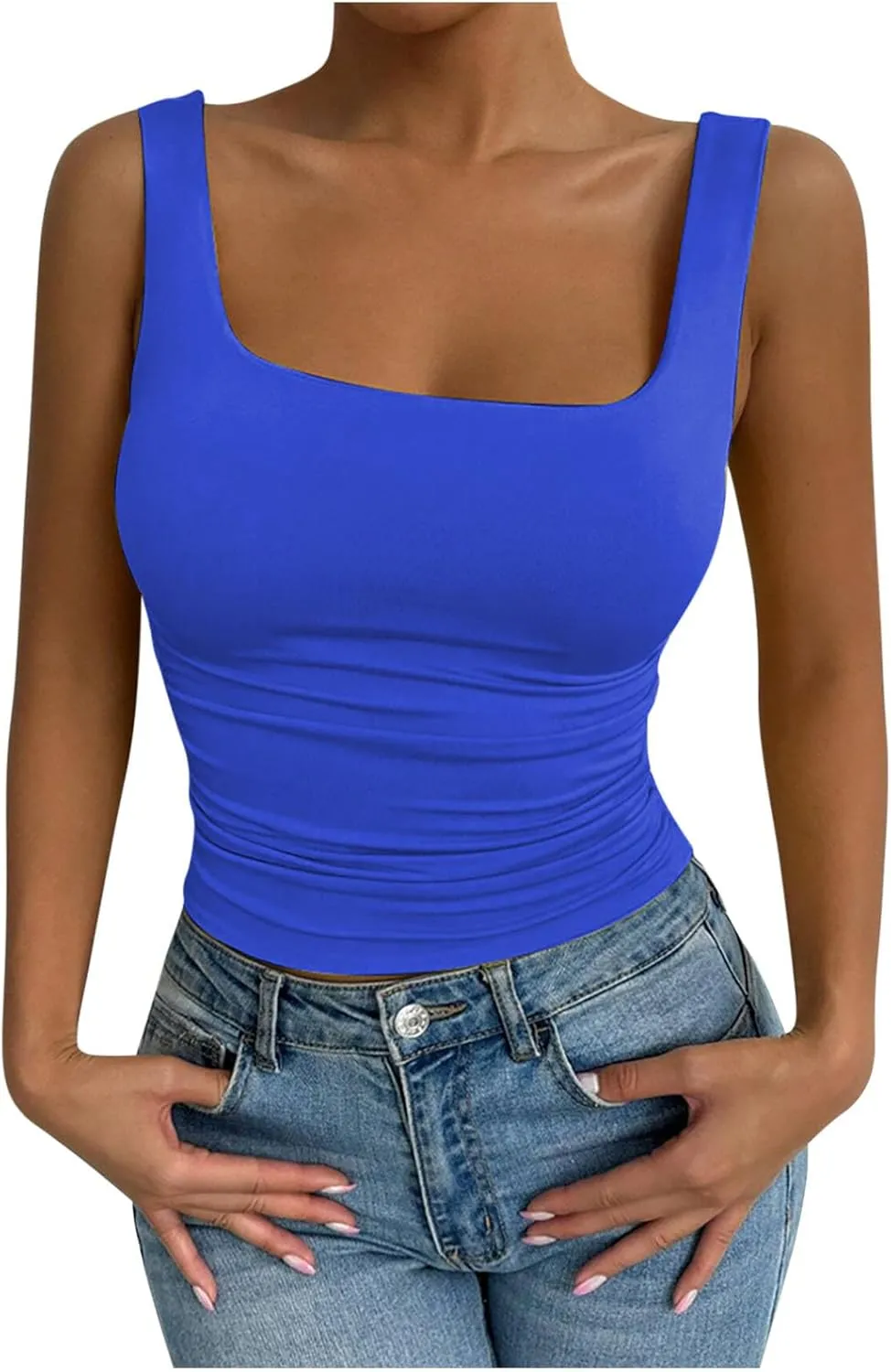 Stretch Workout Tank Tops for Women Y2k Slim Fitted Square Neck Yoga Sport Camis Summer Lightweight Athletic Shirts