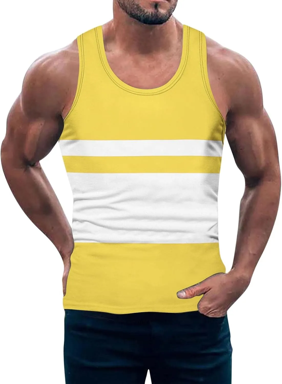 Striped Tank Tops for Men Beach Wear Graphic Sleeveless Graphic Shirts Big Tall Sports Gym Workout Casual Summer Tops
