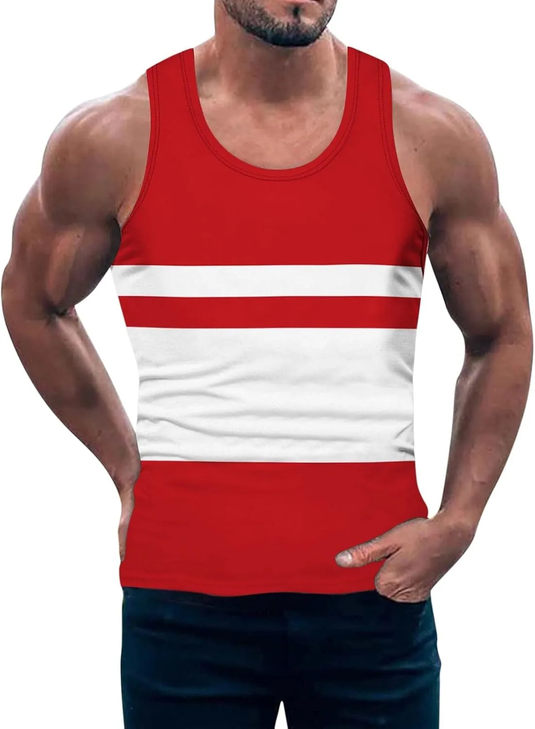 Striped Tank Tops for Men Beach Wear Graphic Sleeveless Graphic Shirts Big Tall Sports Gym Workout Casual Summer Tops