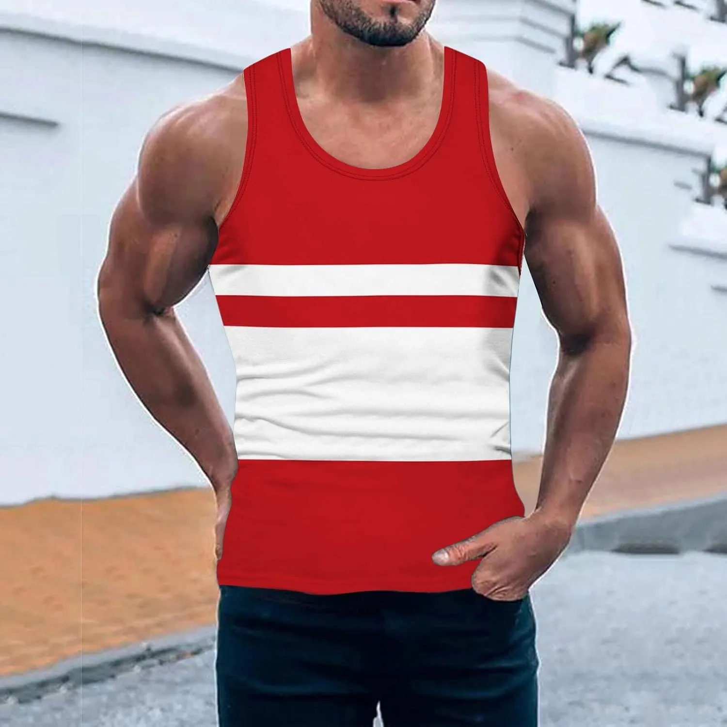 Striped Tank Tops for Men Beach Wear Graphic Sleeveless Graphic Shirts Big Tall Sports Gym Workout Casual Summer Tops
