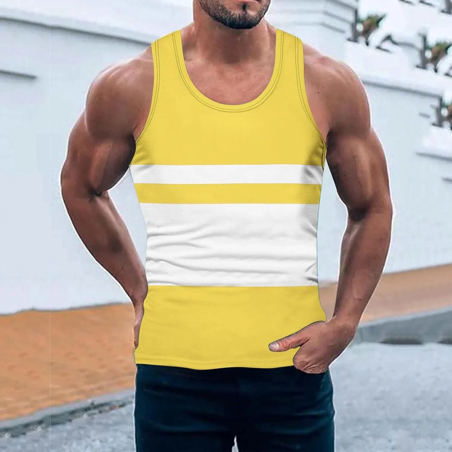 Striped Tank Tops for Men Beach Wear Graphic Sleeveless Graphic Shirts Big Tall Sports Gym Workout Casual Summer Tops