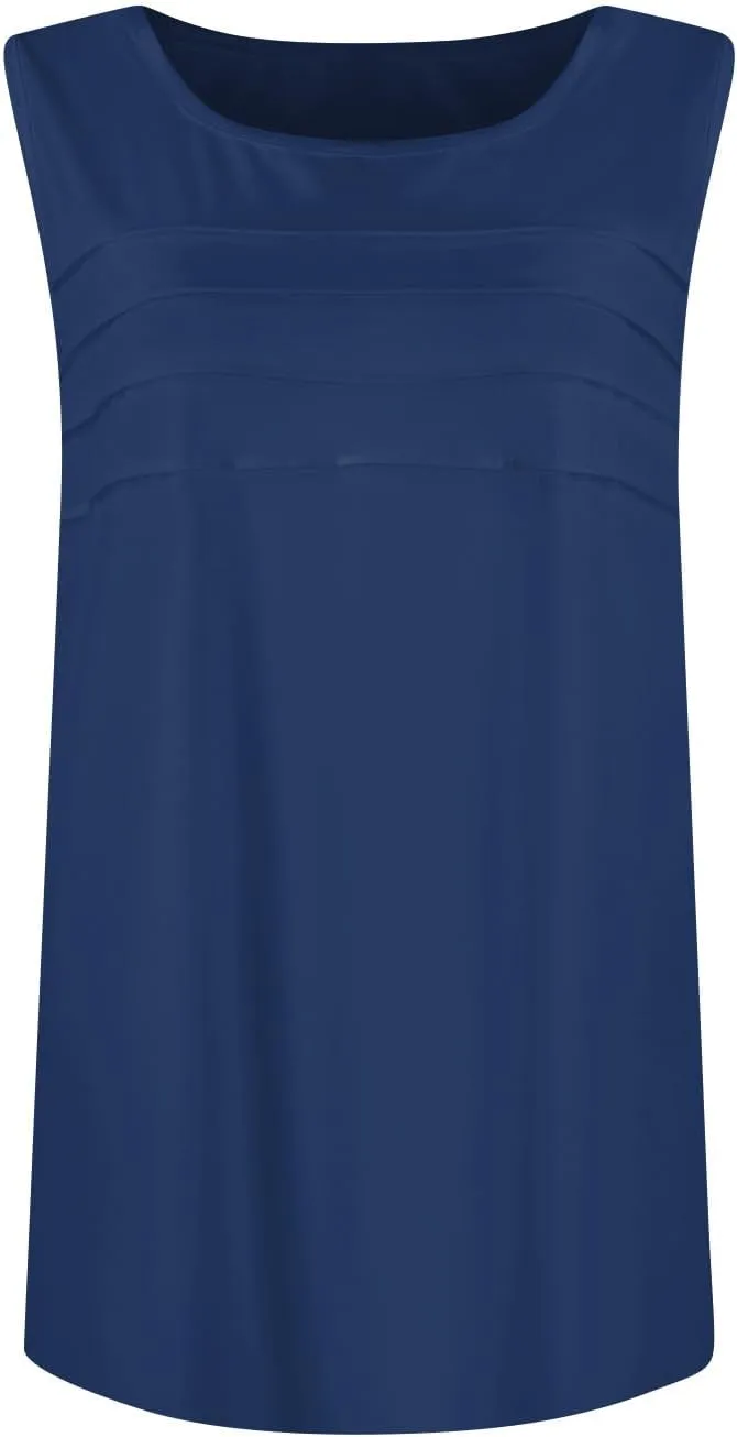 Summer Tank Tops for Women Sleeveless Crew Neck Pleated Solid Blouses Boho Casual Loose Tops Basic Shirts