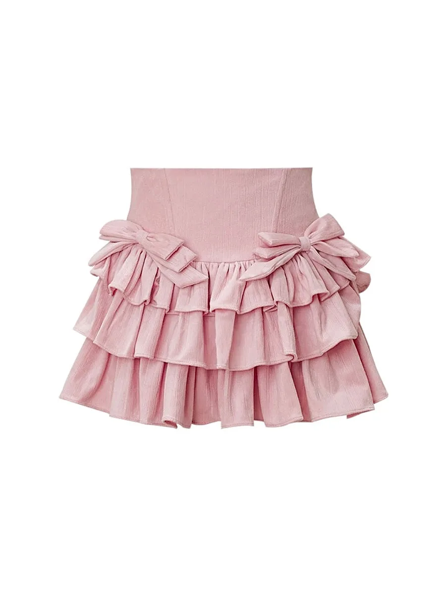Sweet and Spicy Running Sweetheart A-line High Waist Bow Knot Cake Skirt