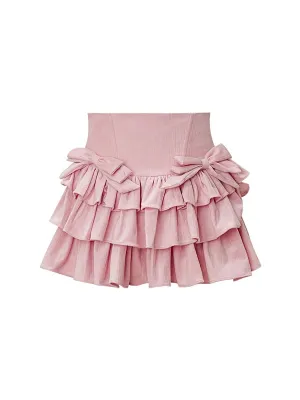 Sweet and Spicy Running Sweetheart A-line High Waist Bow Knot Cake Skirt