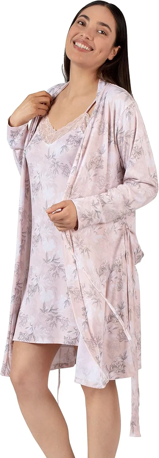TAHARI Women's Travel Set with Tank, Elastic Waistband Shorts, and Robe