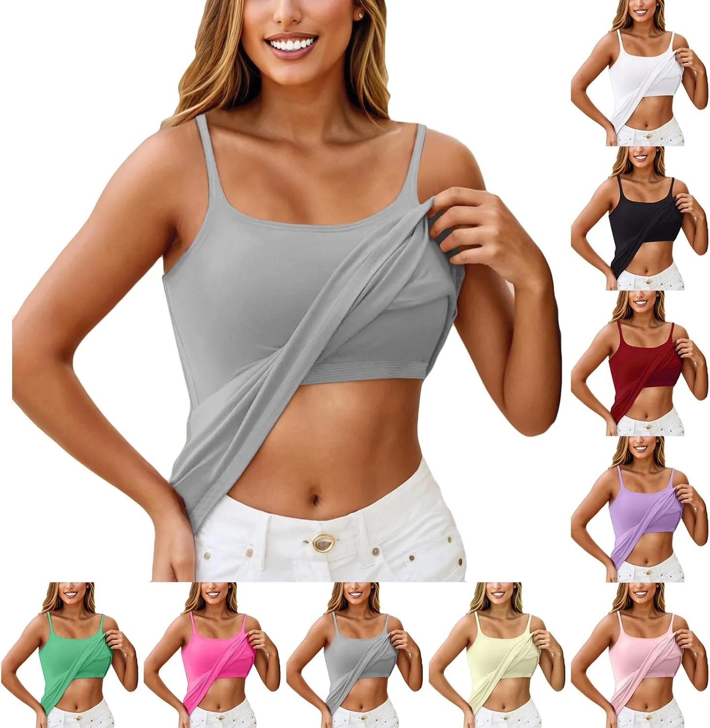 Tank Top with Built in Bra for Women Plus Size Tank Tops Spaghetti Strap Adjustable Scoop Neck Padded Workout Tanks