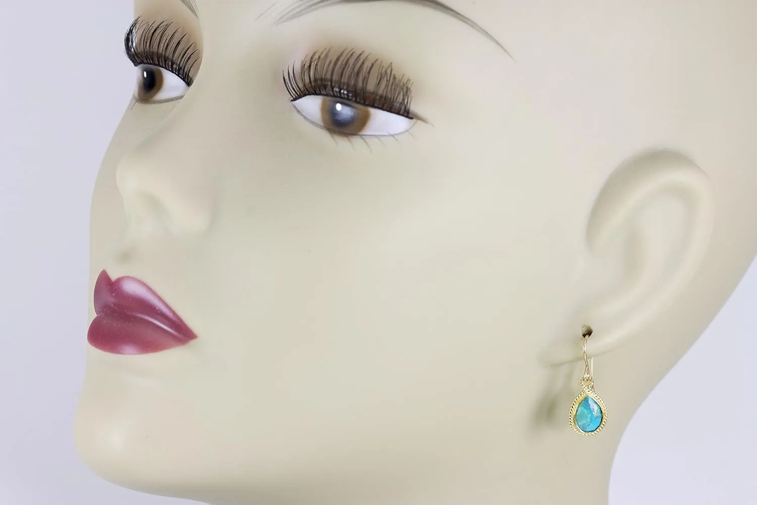 Turquoise Earrings Blue Faceted Teardrops Bezeled Small Simple Tiny Drops