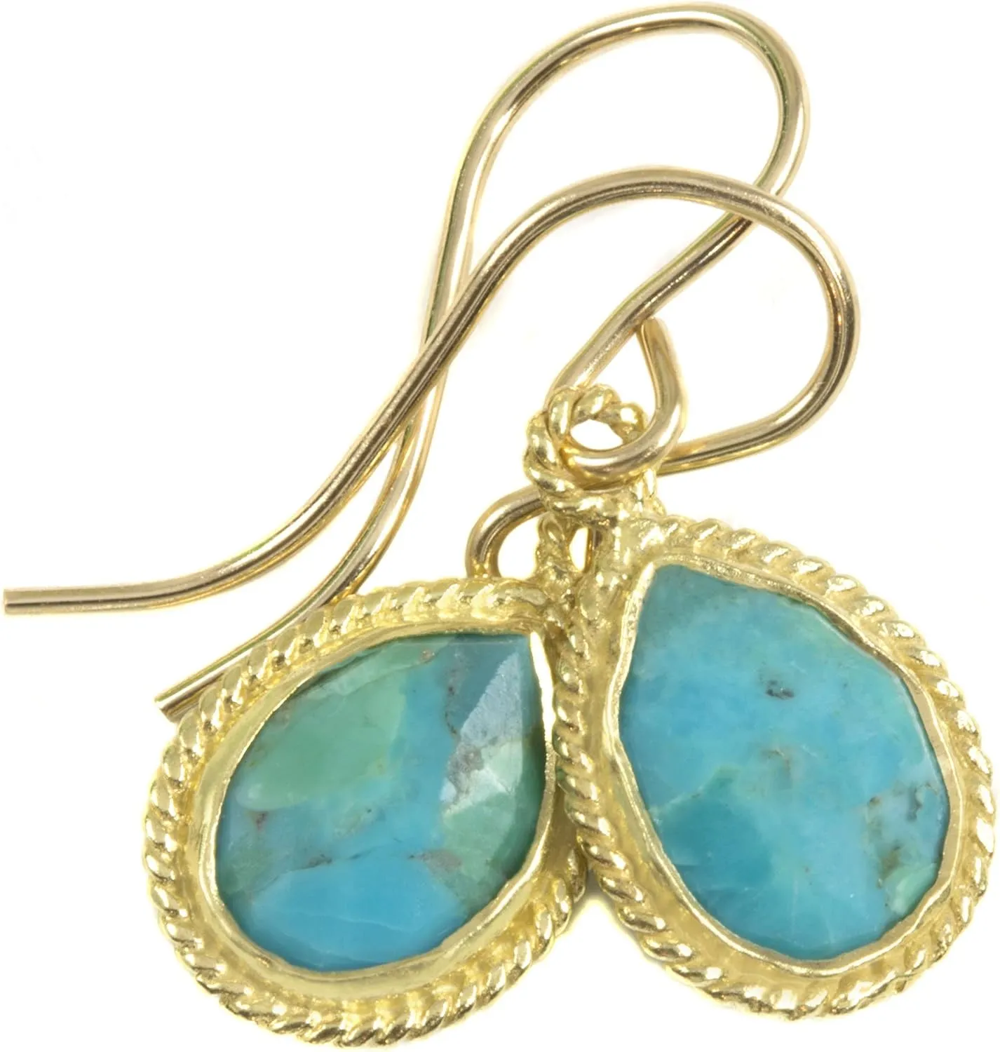 Turquoise Earrings Blue Faceted Teardrops Bezeled Small Simple Tiny Drops