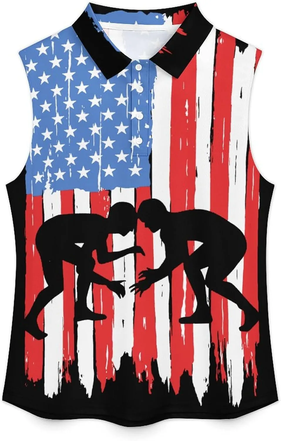U.S.A. Wrestling Flag Women's Sleeveless Golf Polo Shirts Athletic Tank Tops