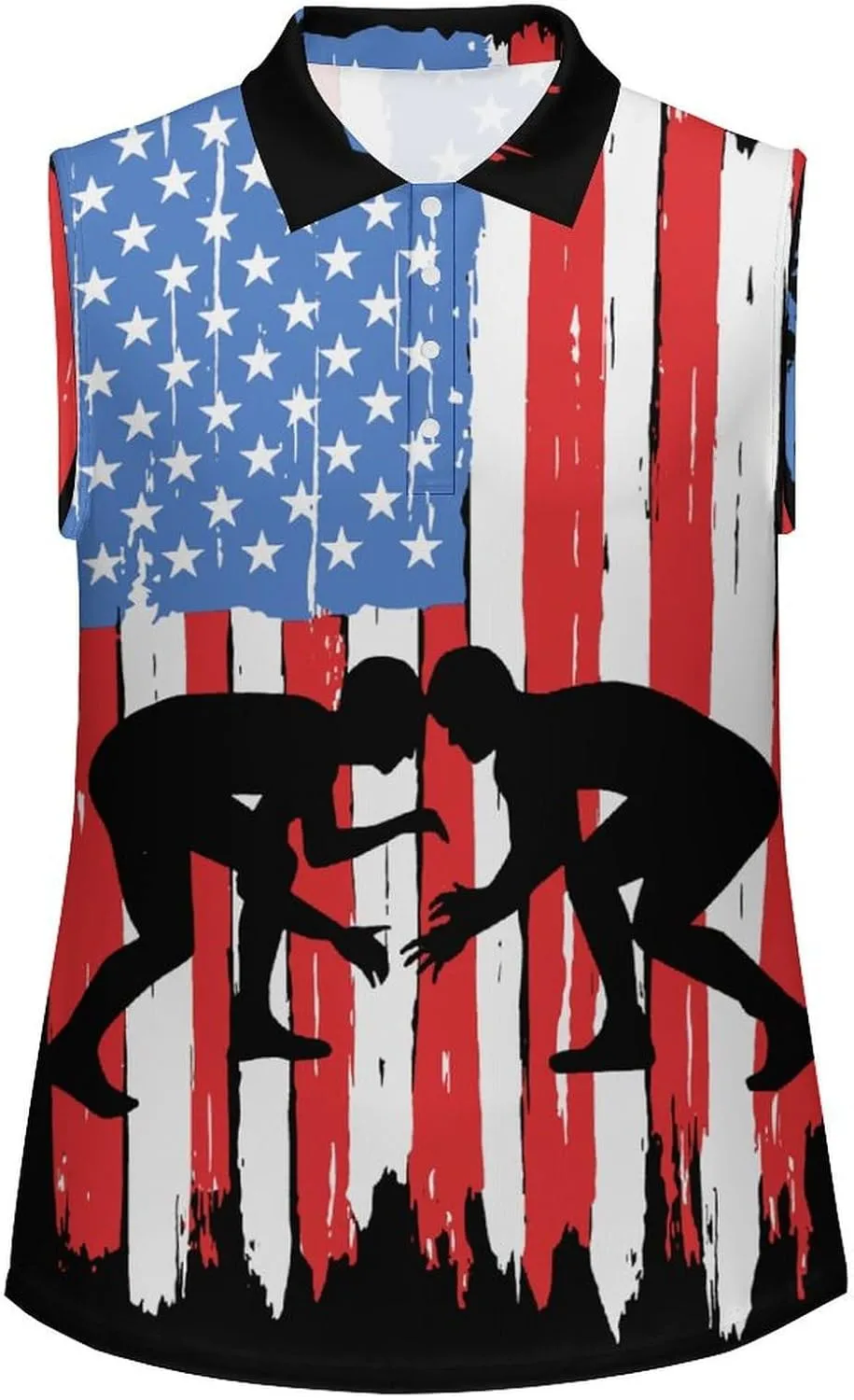 U.S.A. Wrestling Flag Women's Sleeveless Golf Polo Shirts Athletic Tank Tops