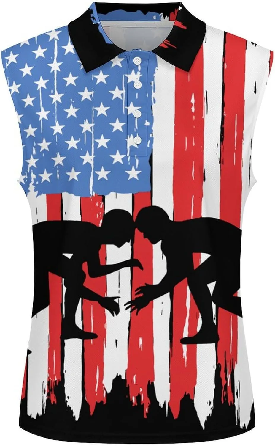U.S.A. Wrestling Flag Women's Sleeveless Golf Polo Shirts Athletic Tank Tops