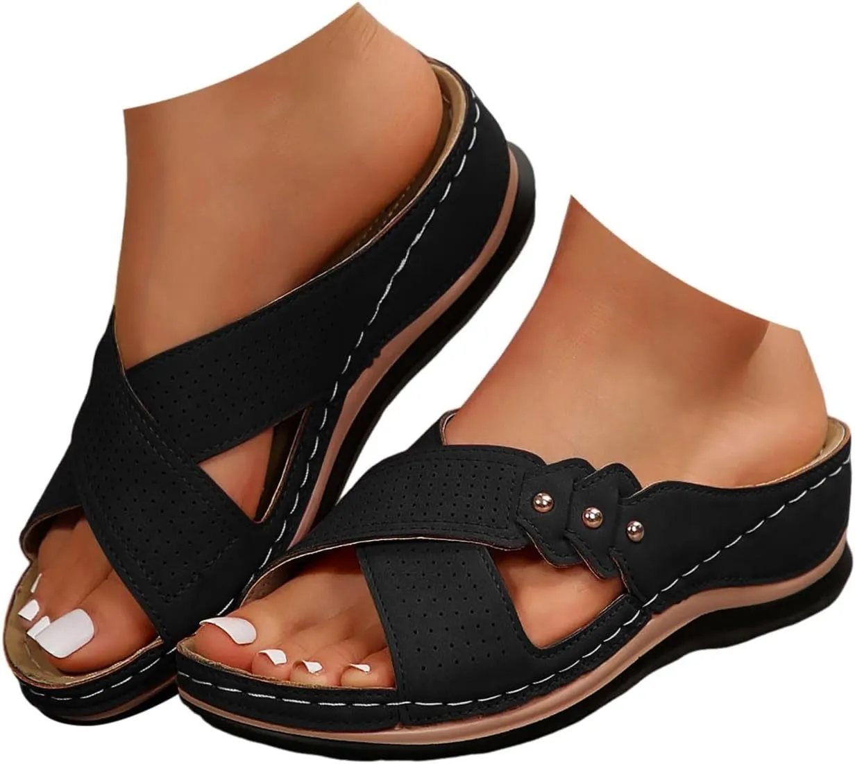 Vacation Sandals for Women Dressy Soft Sole Wedge Sandals Open Toe Orthopedic Slippers Slip On Beach Summer Shoes