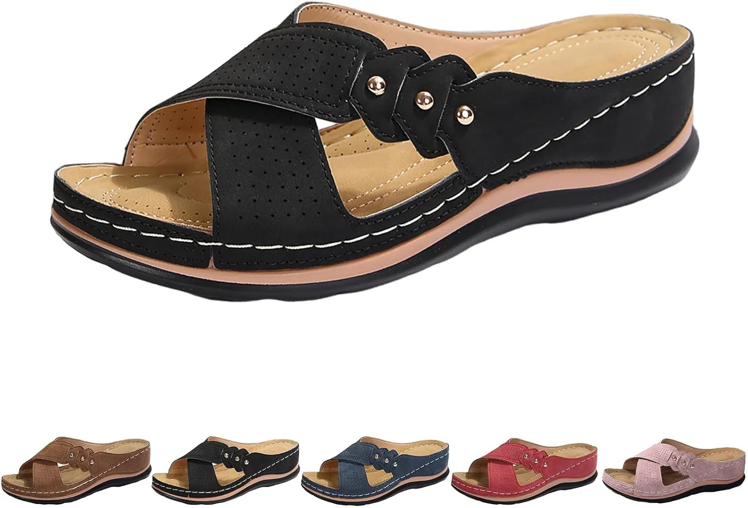 Vacation Sandals for Women Dressy Soft Sole Wedge Sandals Open Toe Orthopedic Slippers Slip On Beach Summer Shoes