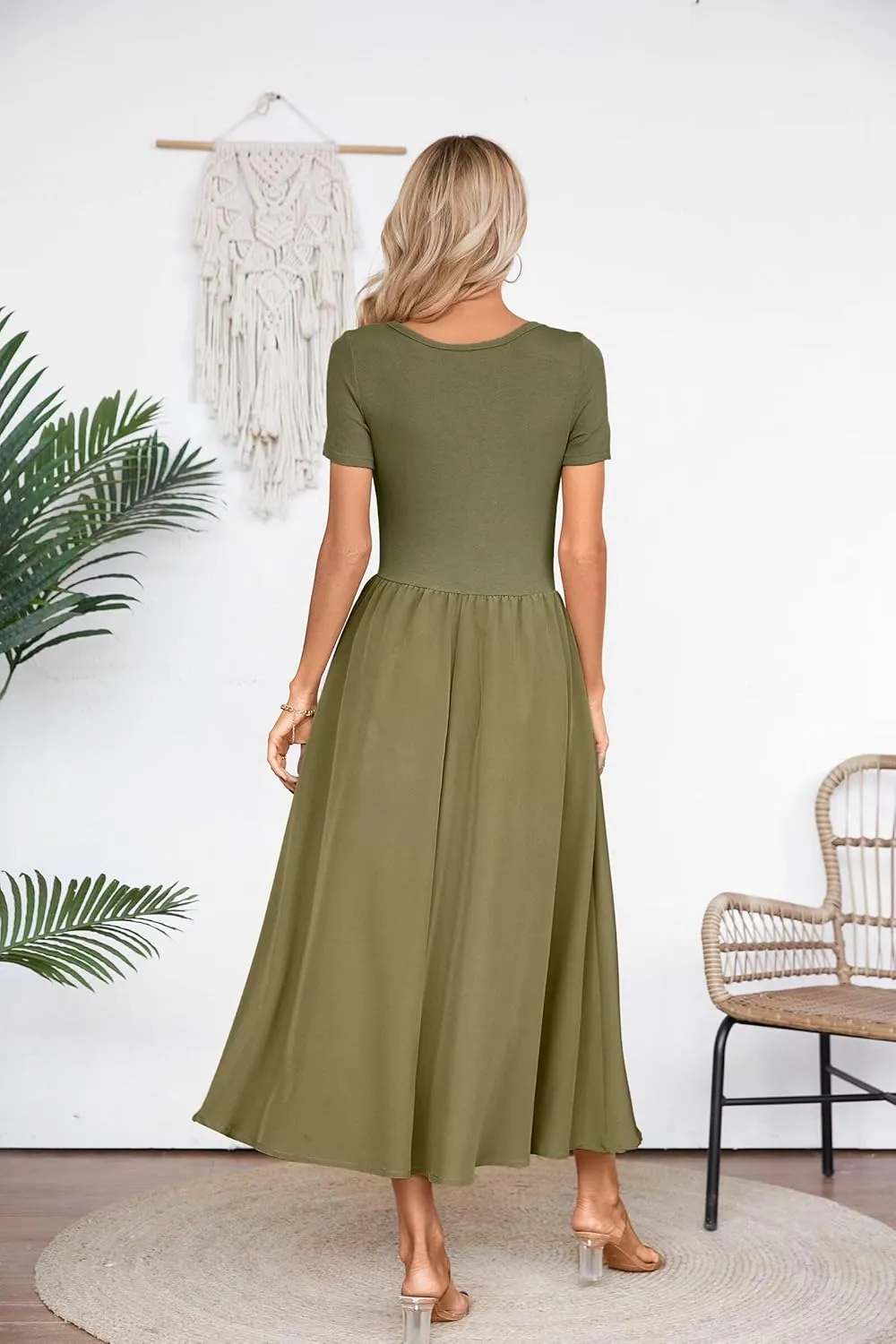VICHYIE Womens Summer Dresses Cutout One Piece Ribbed Maxi Short Sleeve Casual Flowy A-Line Long Midi Dress