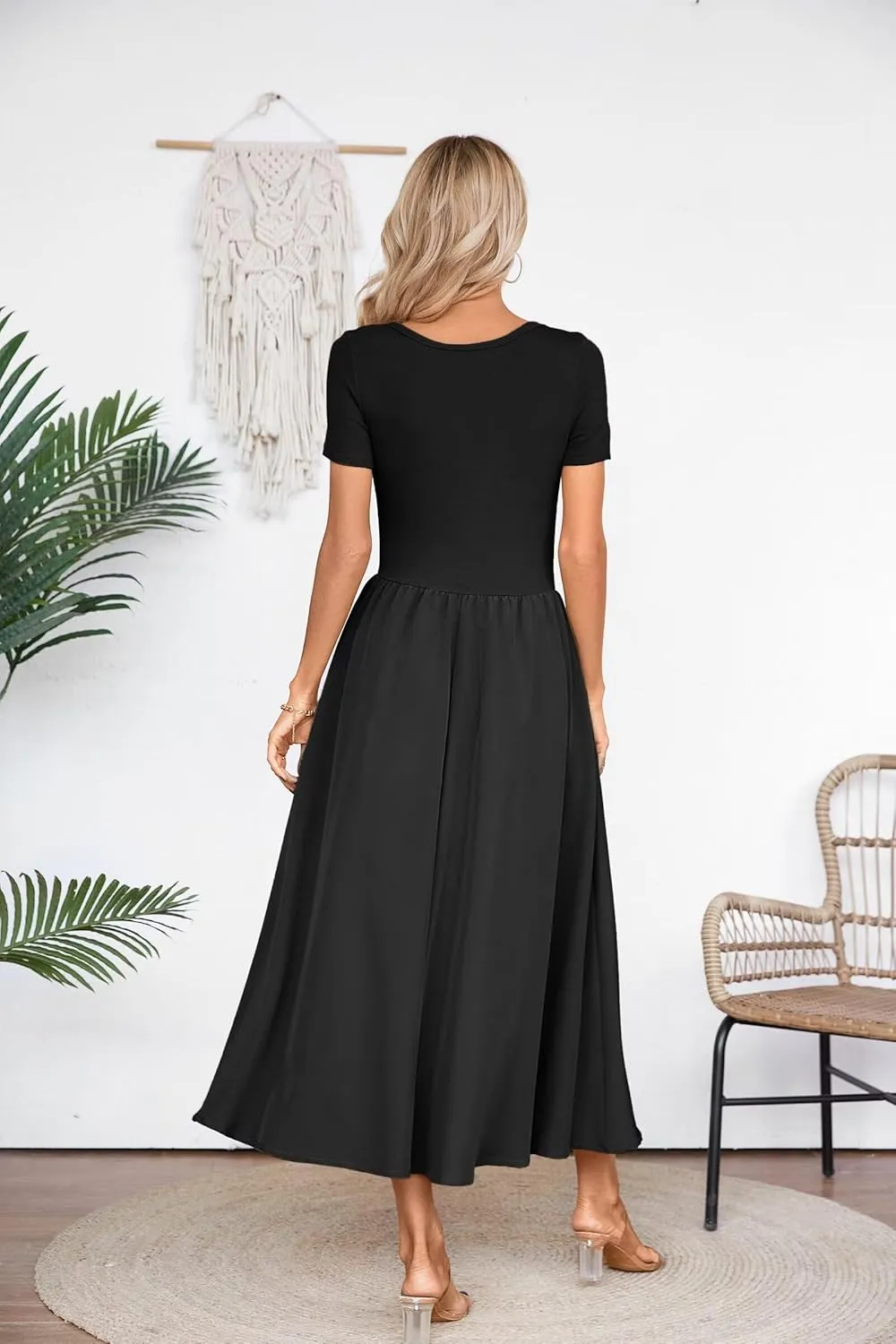 VICHYIE Womens Summer Dresses Cutout One Piece Ribbed Maxi Short Sleeve Casual Flowy A-Line Long Midi Dress