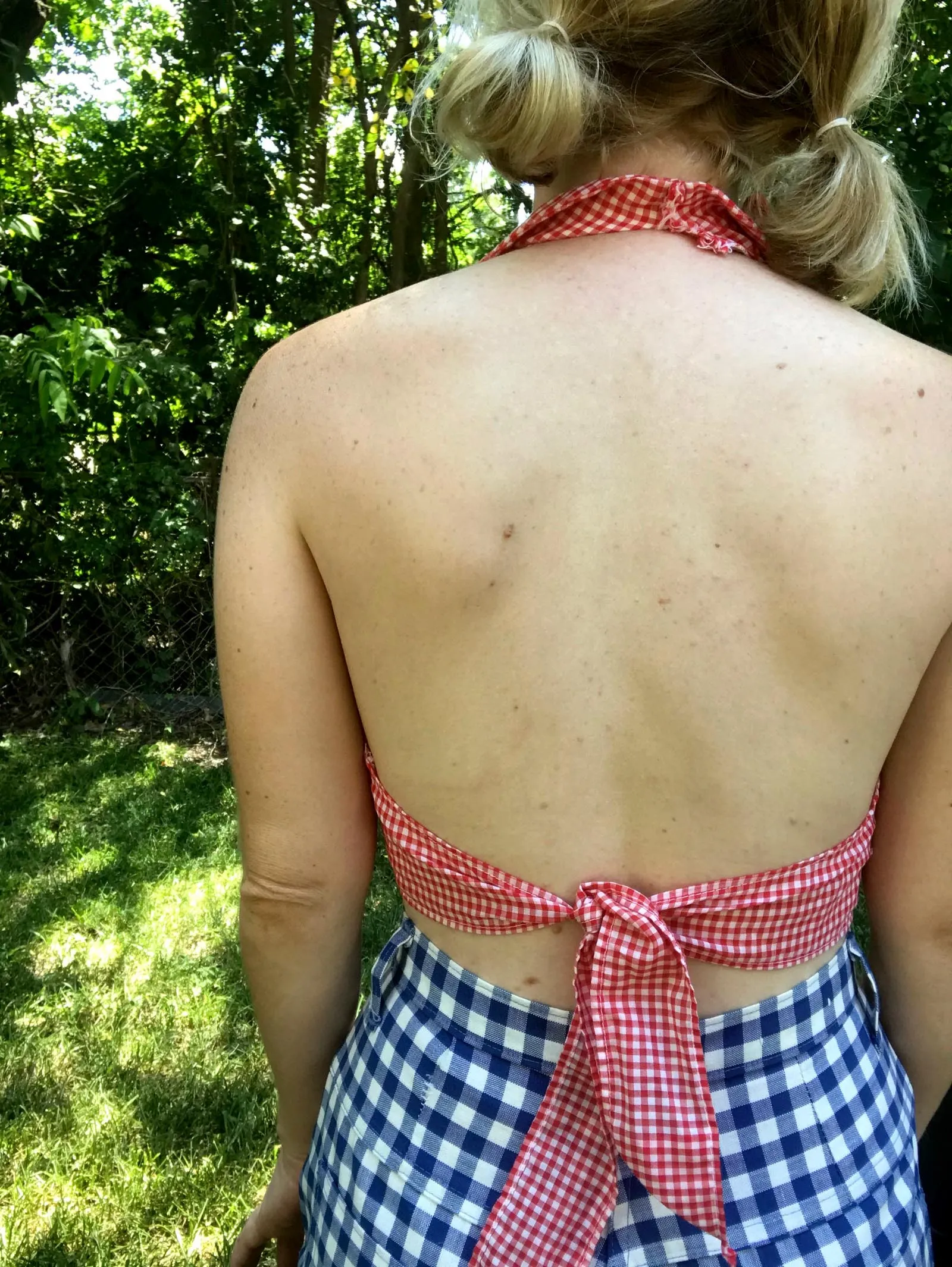 Vintage 70s | Groovy Red Gingham Boho Hippie Halter Bralette Crop Top | XS 32 A