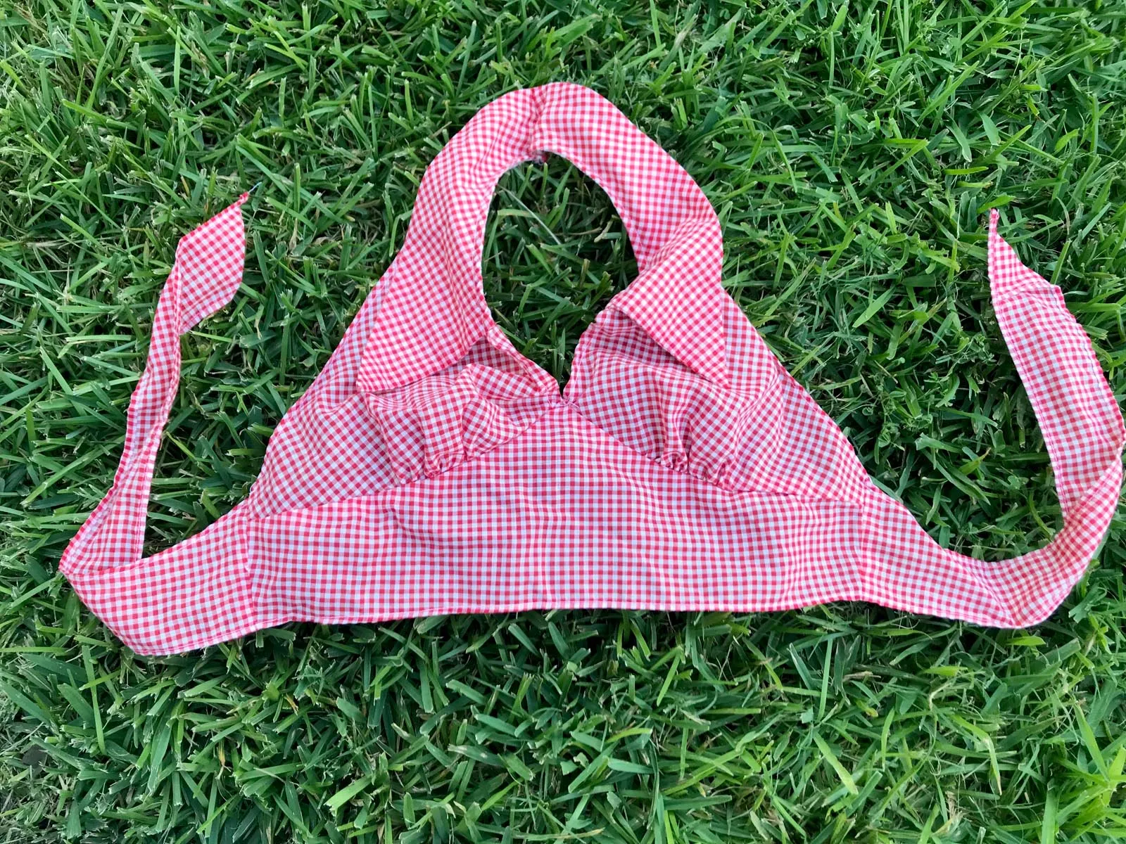 Vintage 70s | Groovy Red Gingham Boho Hippie Halter Bralette Crop Top | XS 32 A