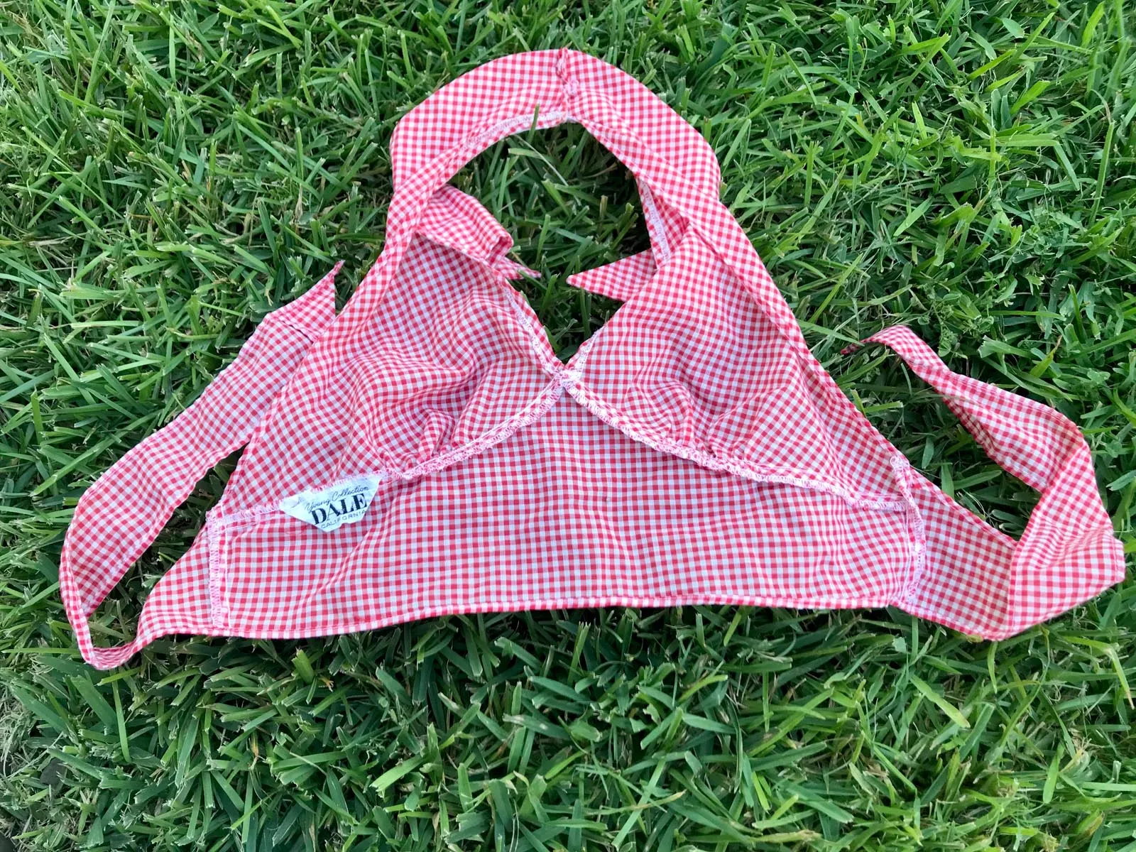 Vintage 70s | Groovy Red Gingham Boho Hippie Halter Bralette Crop Top | XS 32 A