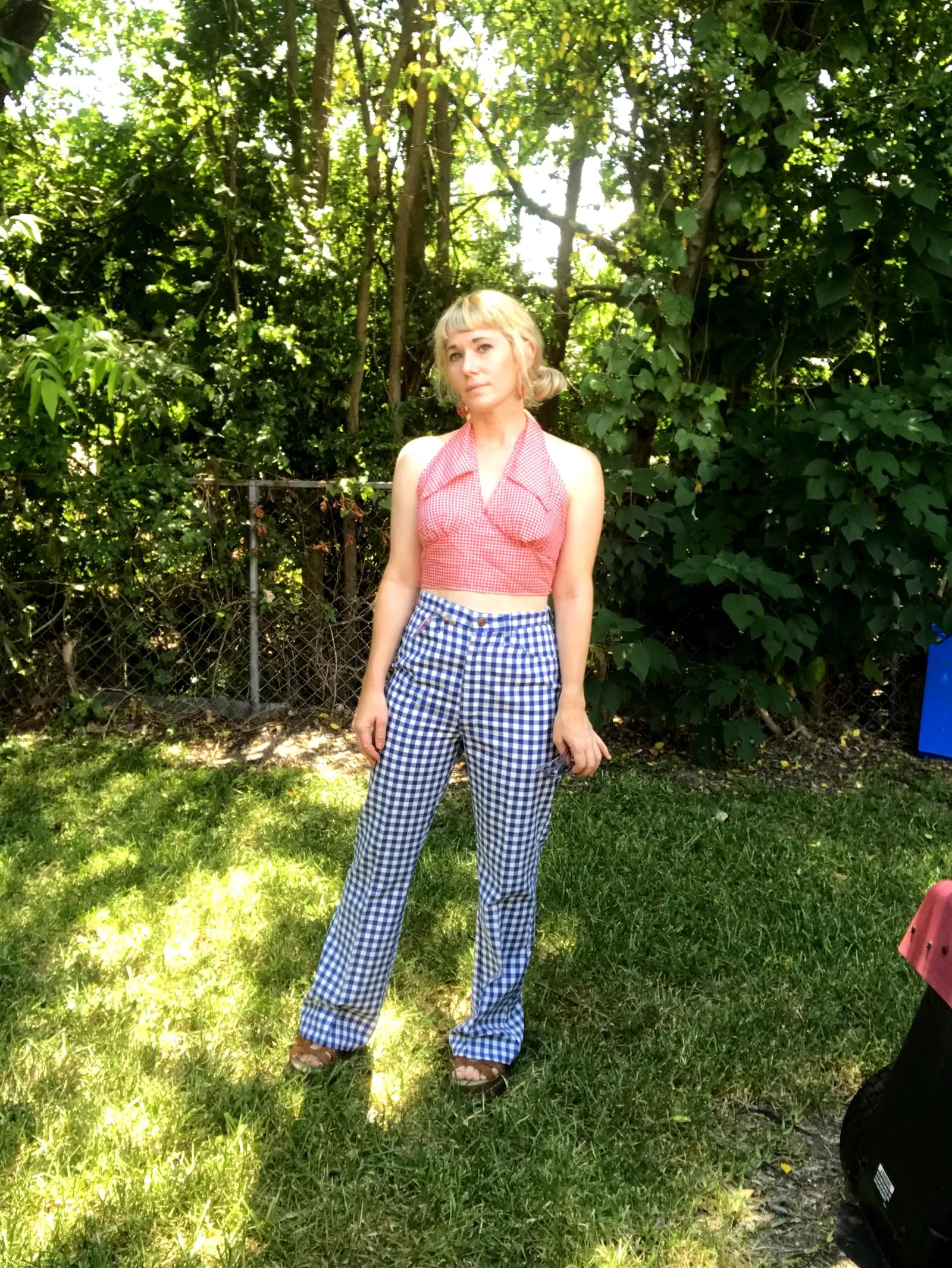 Vintage 70s | Groovy Red Gingham Boho Hippie Halter Bralette Crop Top | XS 32 A