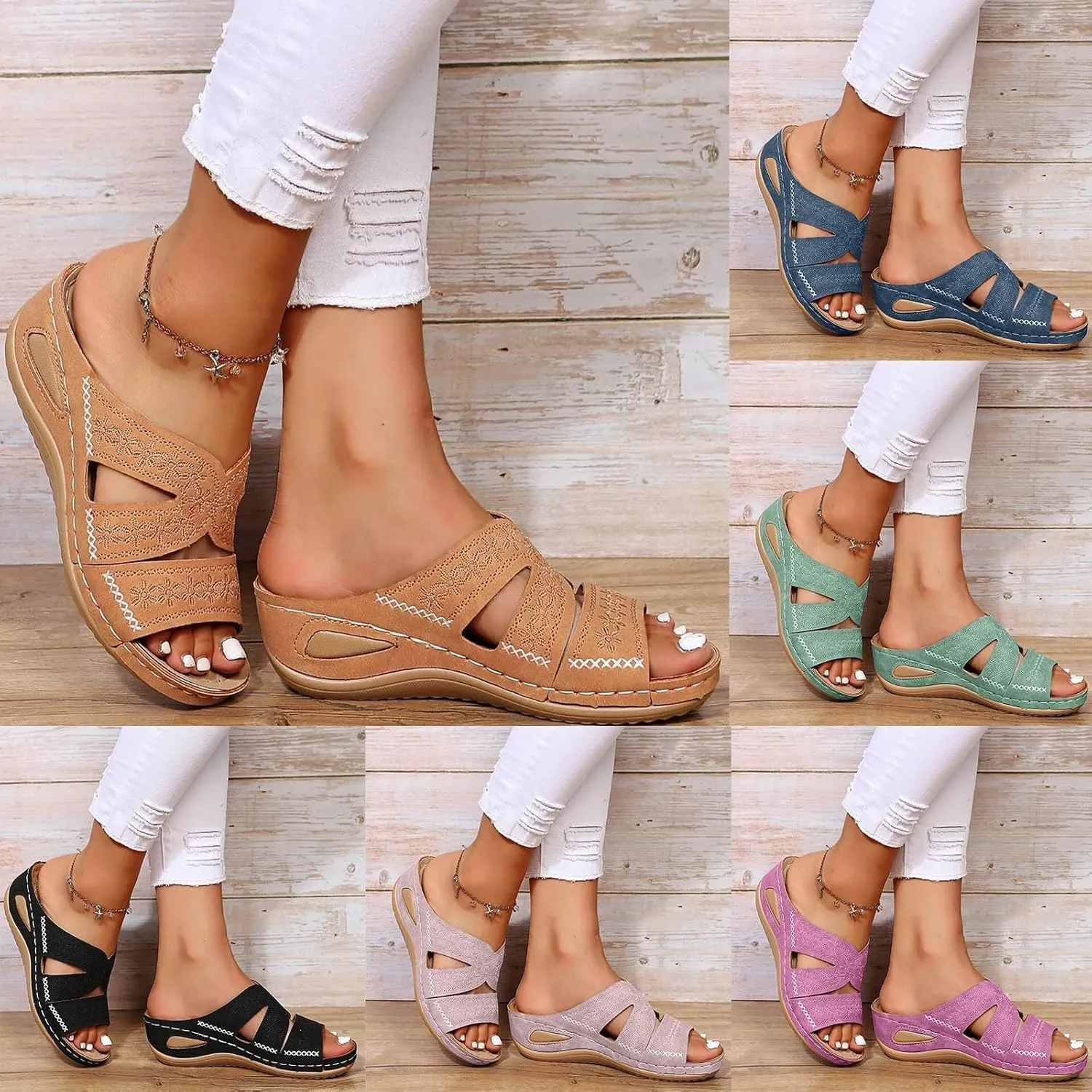 Walking Sandals Women Arch Support, Women Breathable Mesh Sports Sandals Dressy Summer Comfortable Slip On Sandal Beach Vacation Shoes Casual Bohemian Sandal Flip Flops